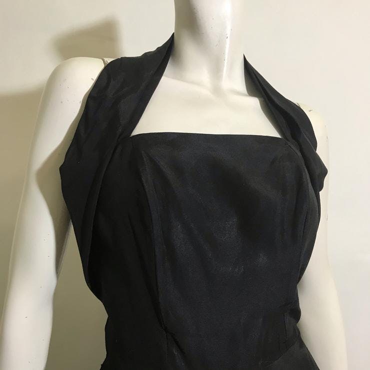 Vintage 50’s Black Halter Dress Pink Velvet Roses | Shop THRILLING