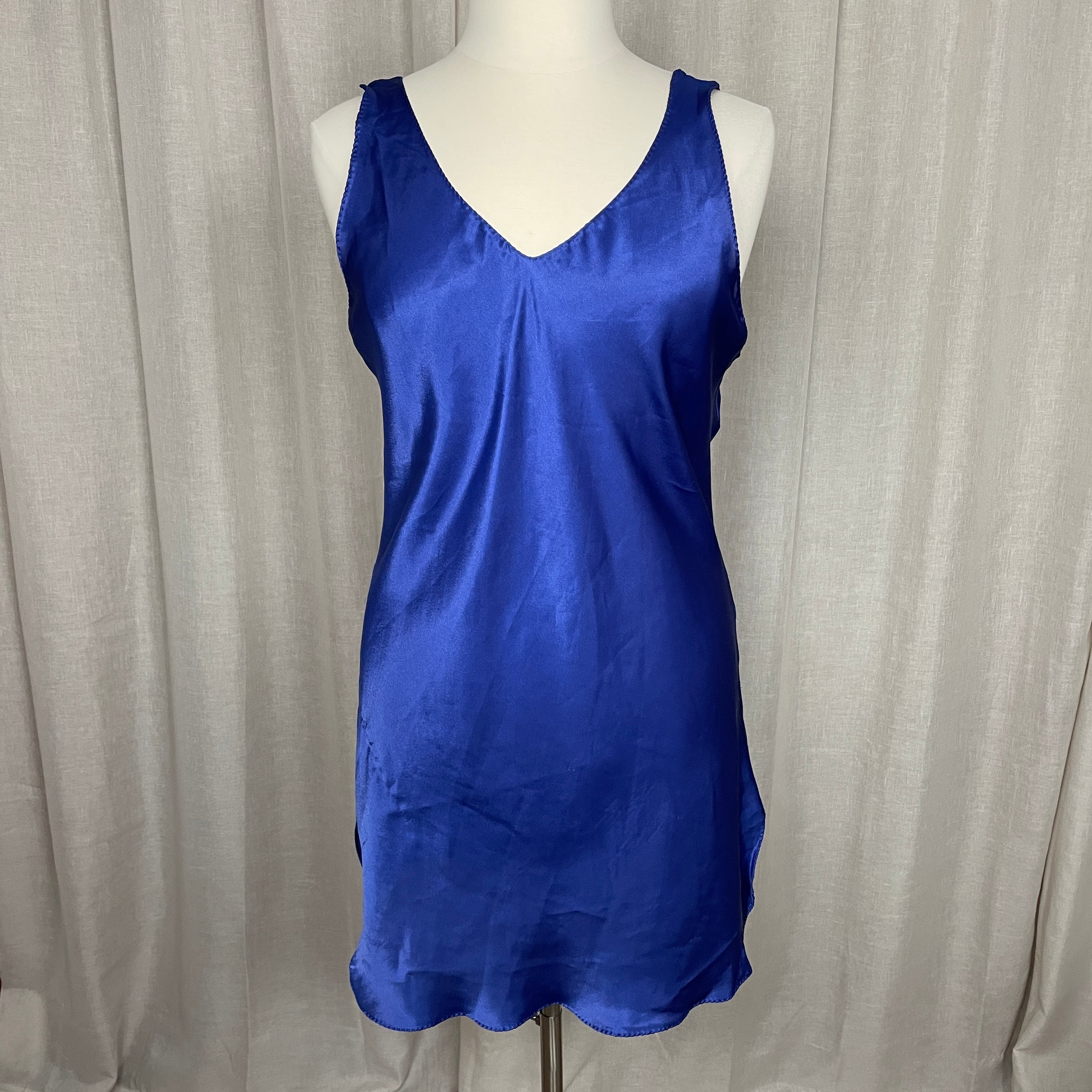 Vintage 80s/90s Slip Dress Xl Blue Satin V-neck Mini Open Back By Val ...