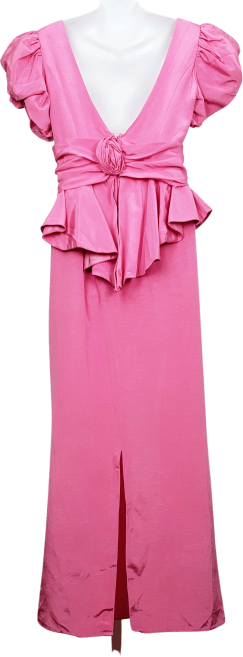 Vintage 80's Pink Puffed Sleeves Peplum Prom Dress | Shop THRILLING