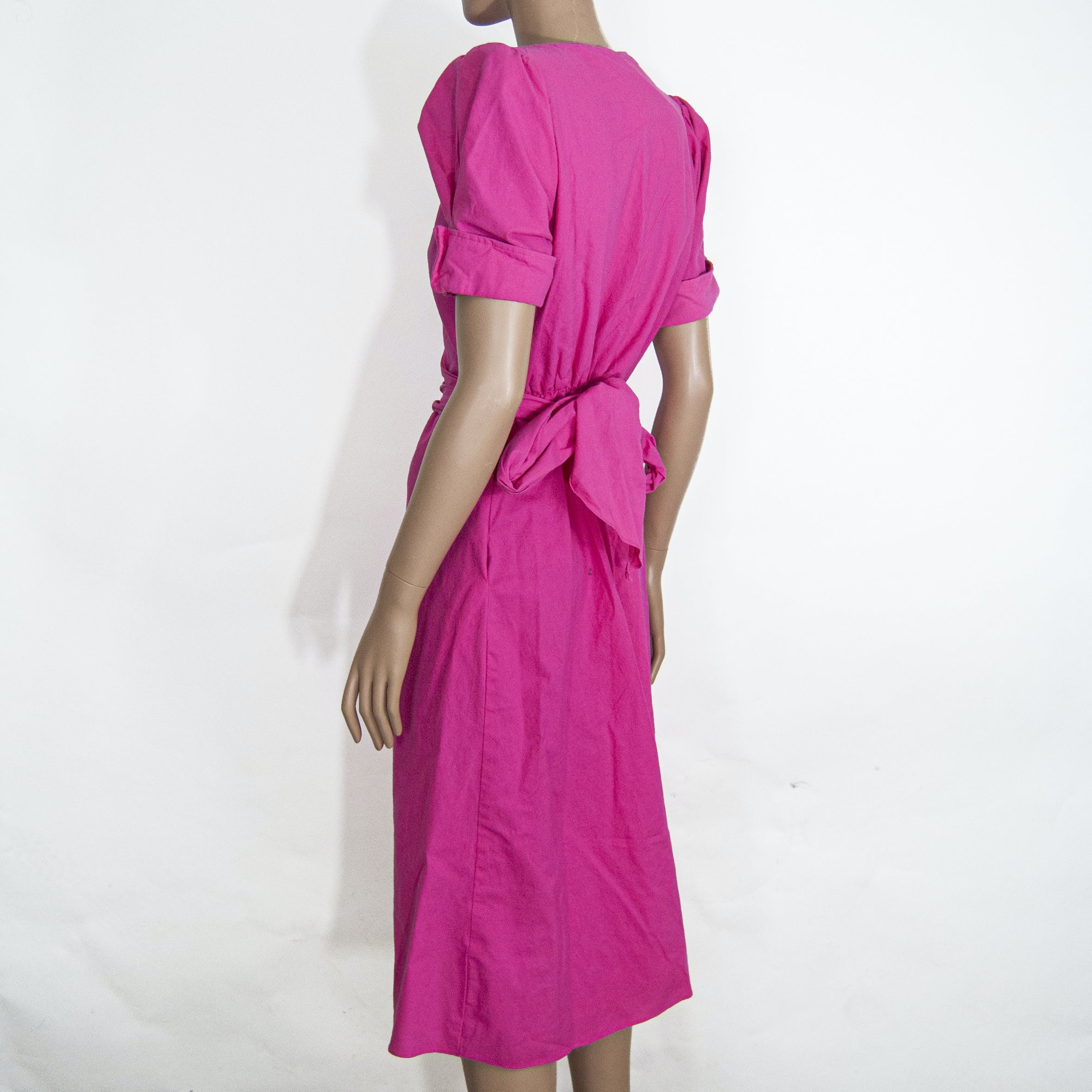 Vintage 80's Hot Pink Cotton Puff Sleeve Day Dress by Tina Barrie ...