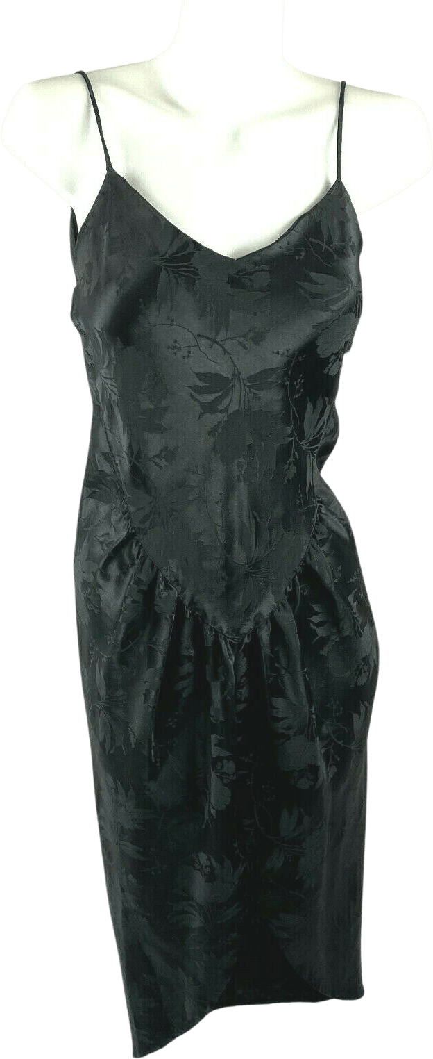Vintage 90's Black Satin Polyester Slinky Black Damask Strappy Dress by ...