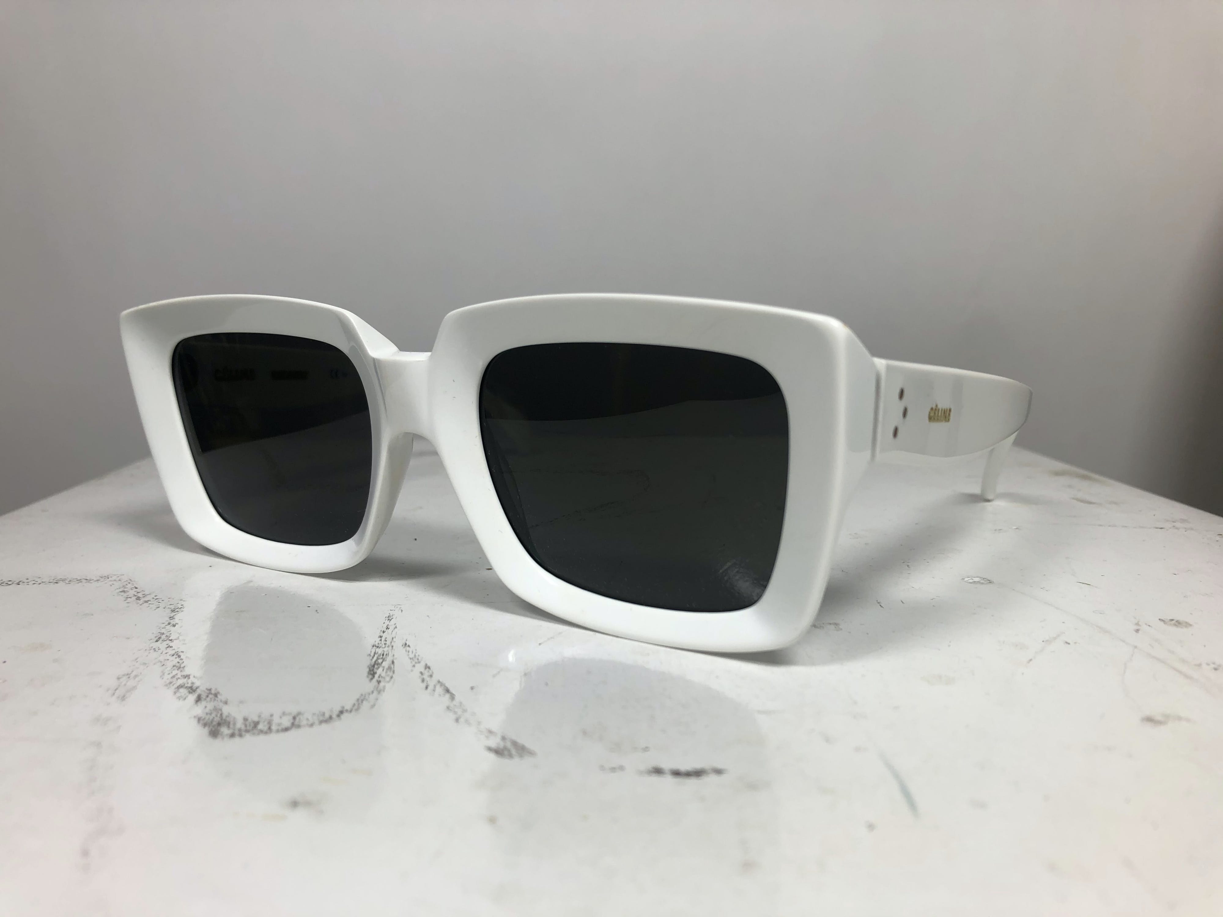 Vintage White Rectangular Sunken Lens Sunglasses by Céline | Shop THRILLING