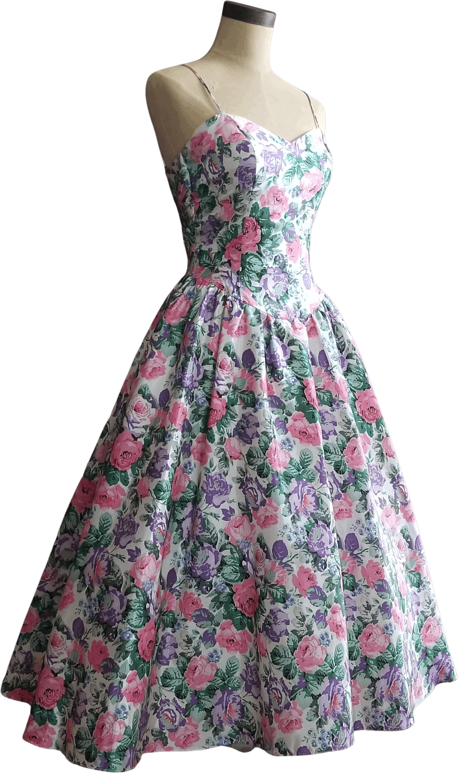 Vintage 50's Strappy Rose Garden Party Dress Shop THRILLING