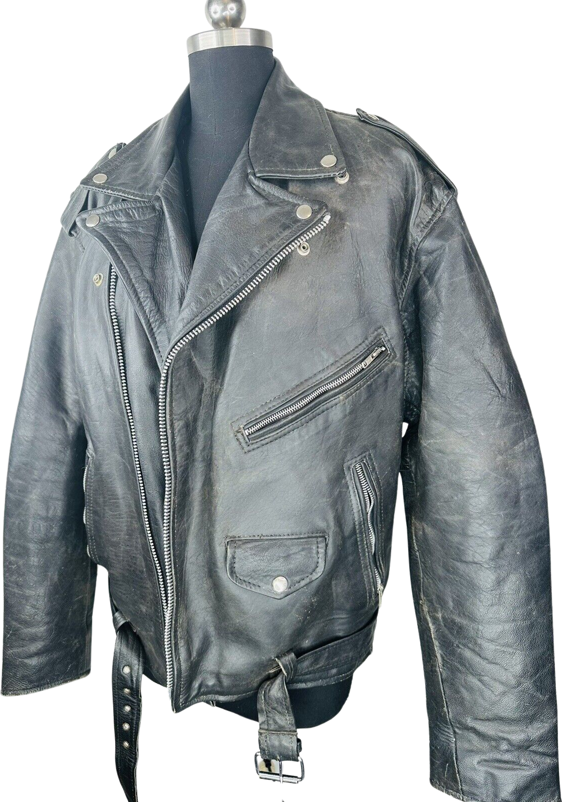 Vintage Motorcycle Bikerjacket Mens 42 Blk Eagle Embossed By