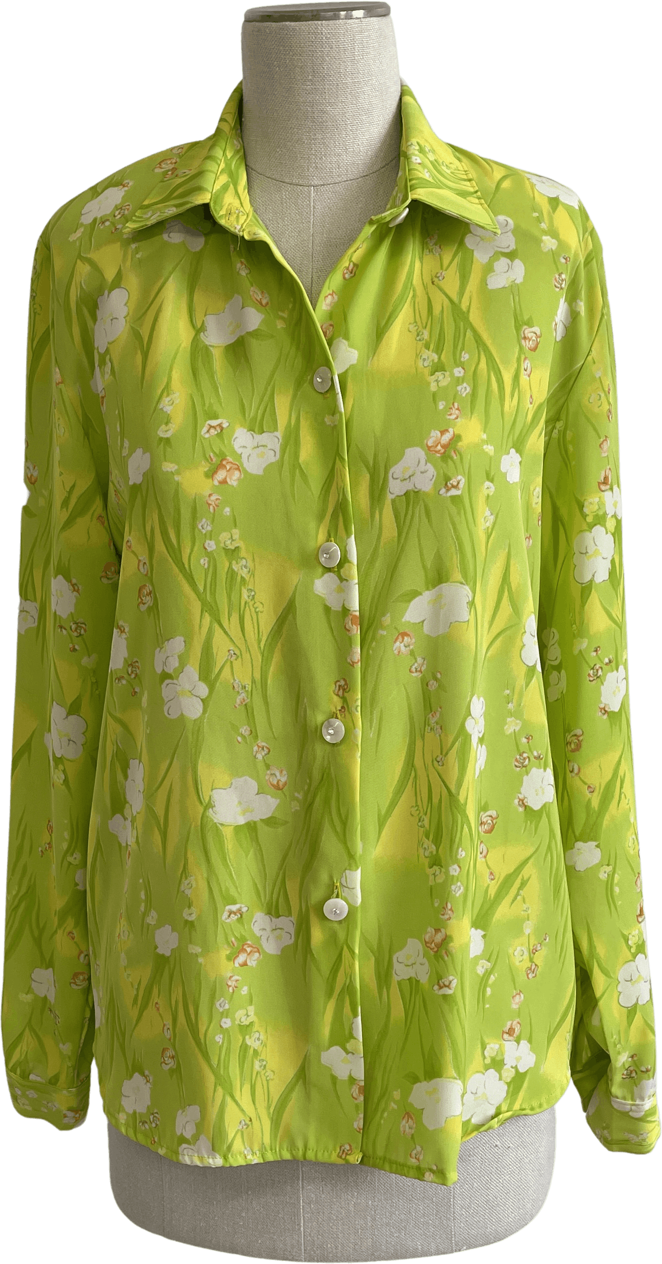 Vintage 80’s Bright Green Floral Blouse Shop THRILLING