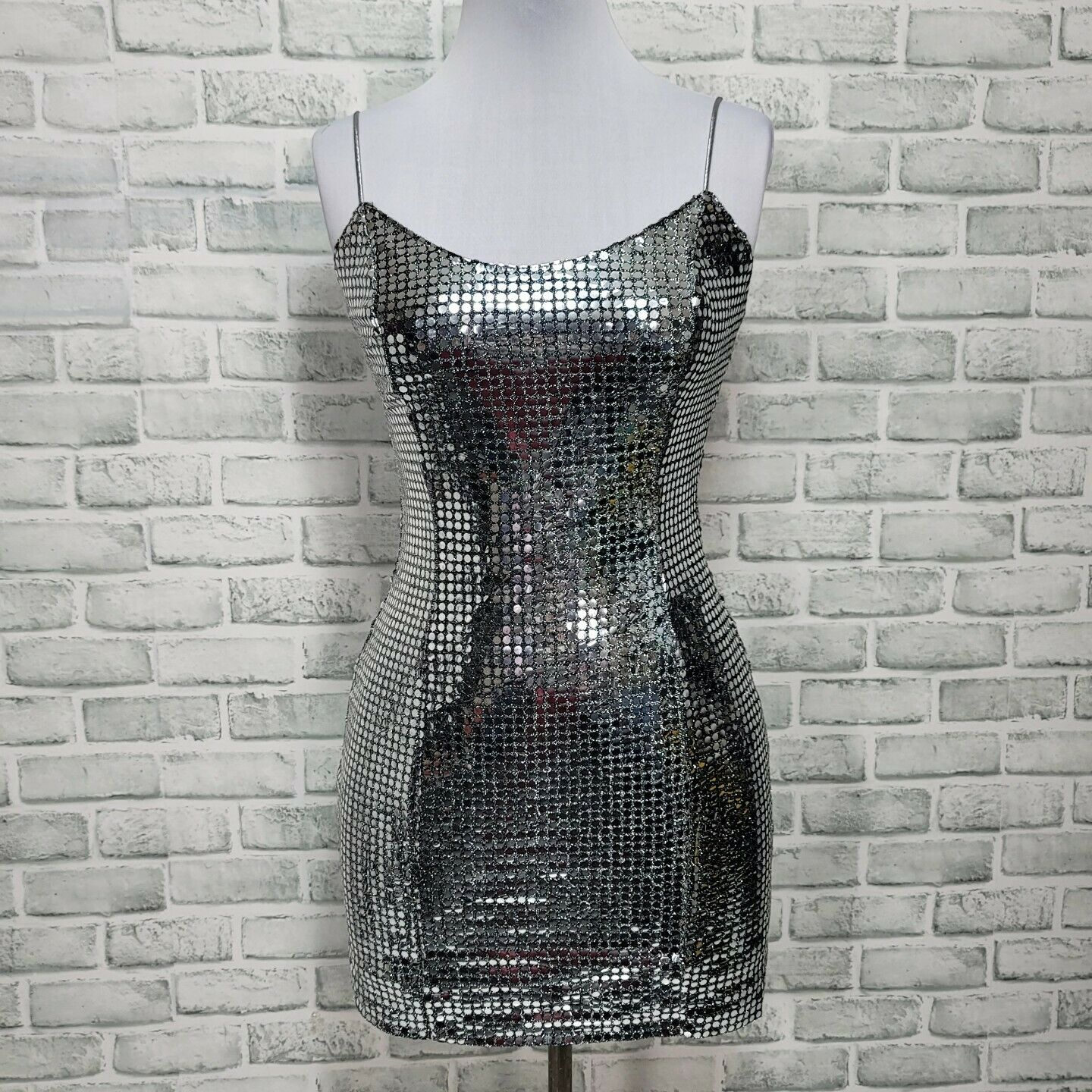 Vintage 90s Disco Ball Mini Dress Silver Sequin Cocktail by LA Glo ...