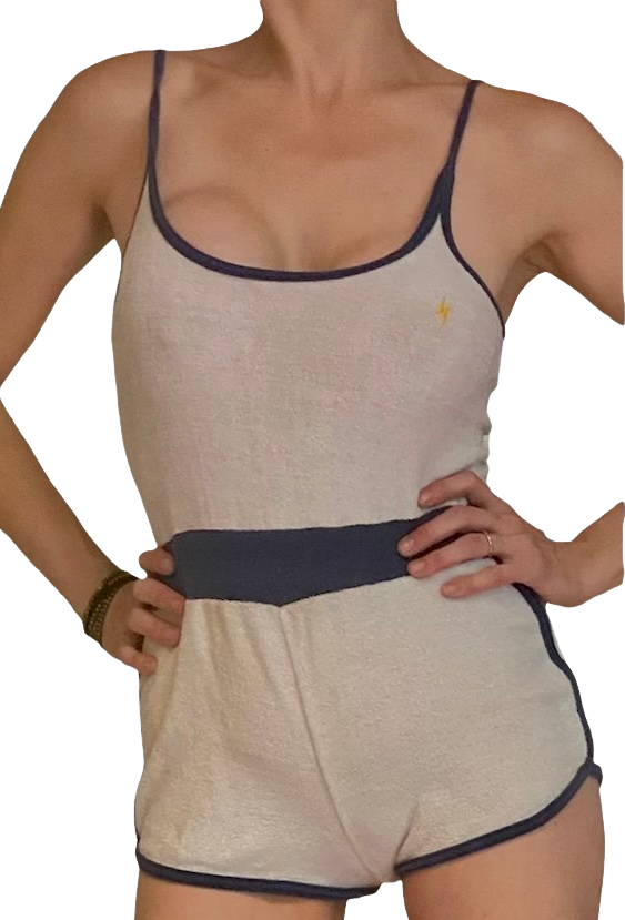 70s/80s Rare Girl Terrycloth Sunsuit Romper by Lightning Bolt for Gals