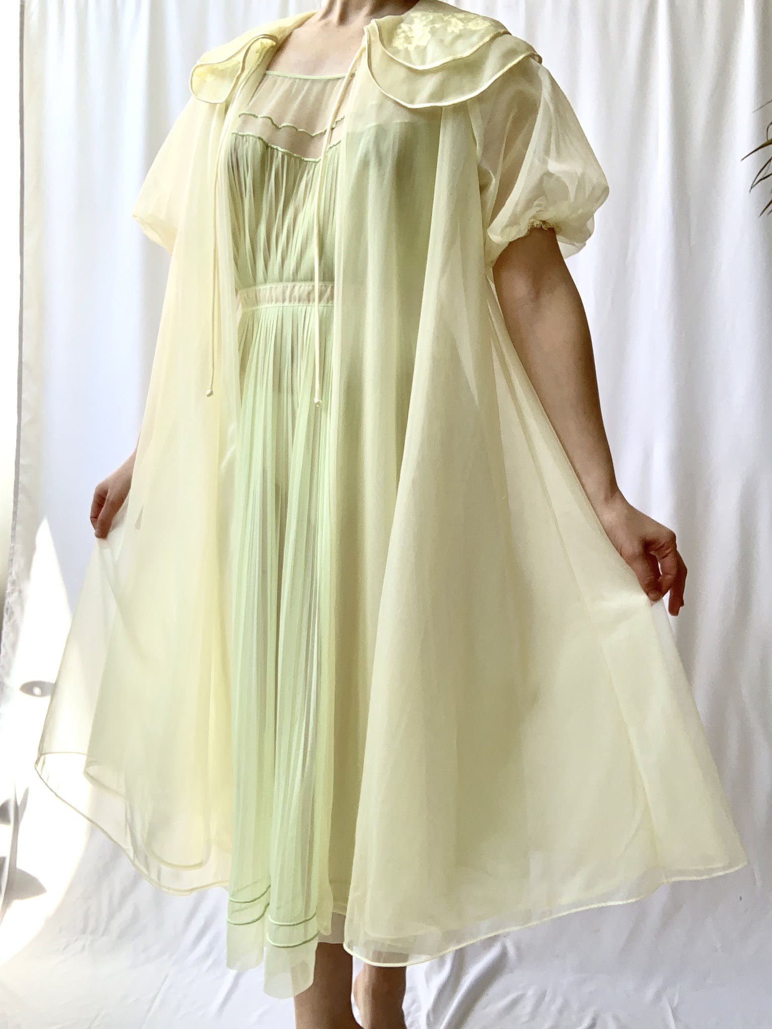 Vintage 60's Nylon Chiffon Sheer Yellow Puff Sleeve Robe | Shop THRILLING