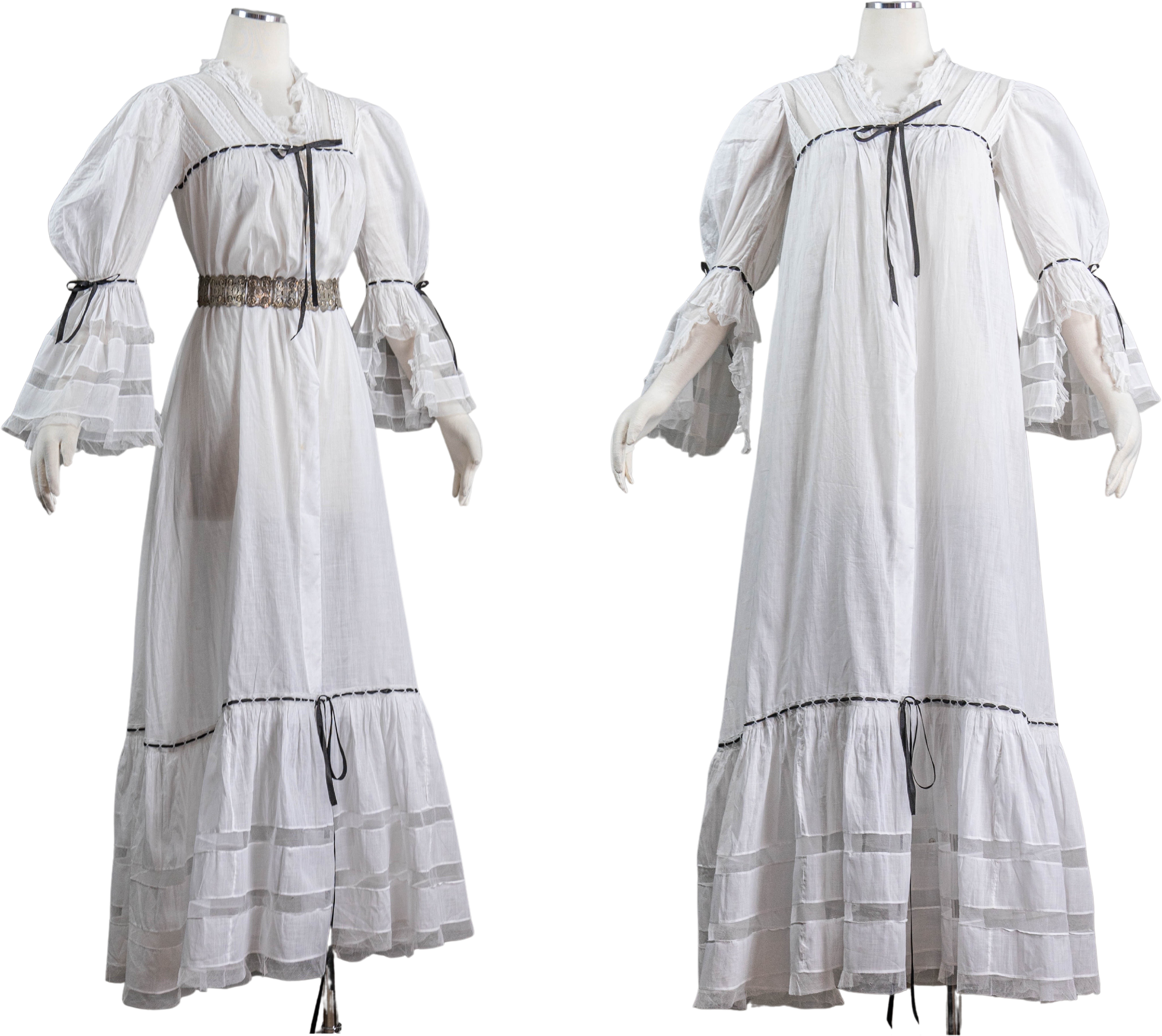 Vintage Edwardian Frilly White Cotton And Net Nightgown Silk Ribbon ...