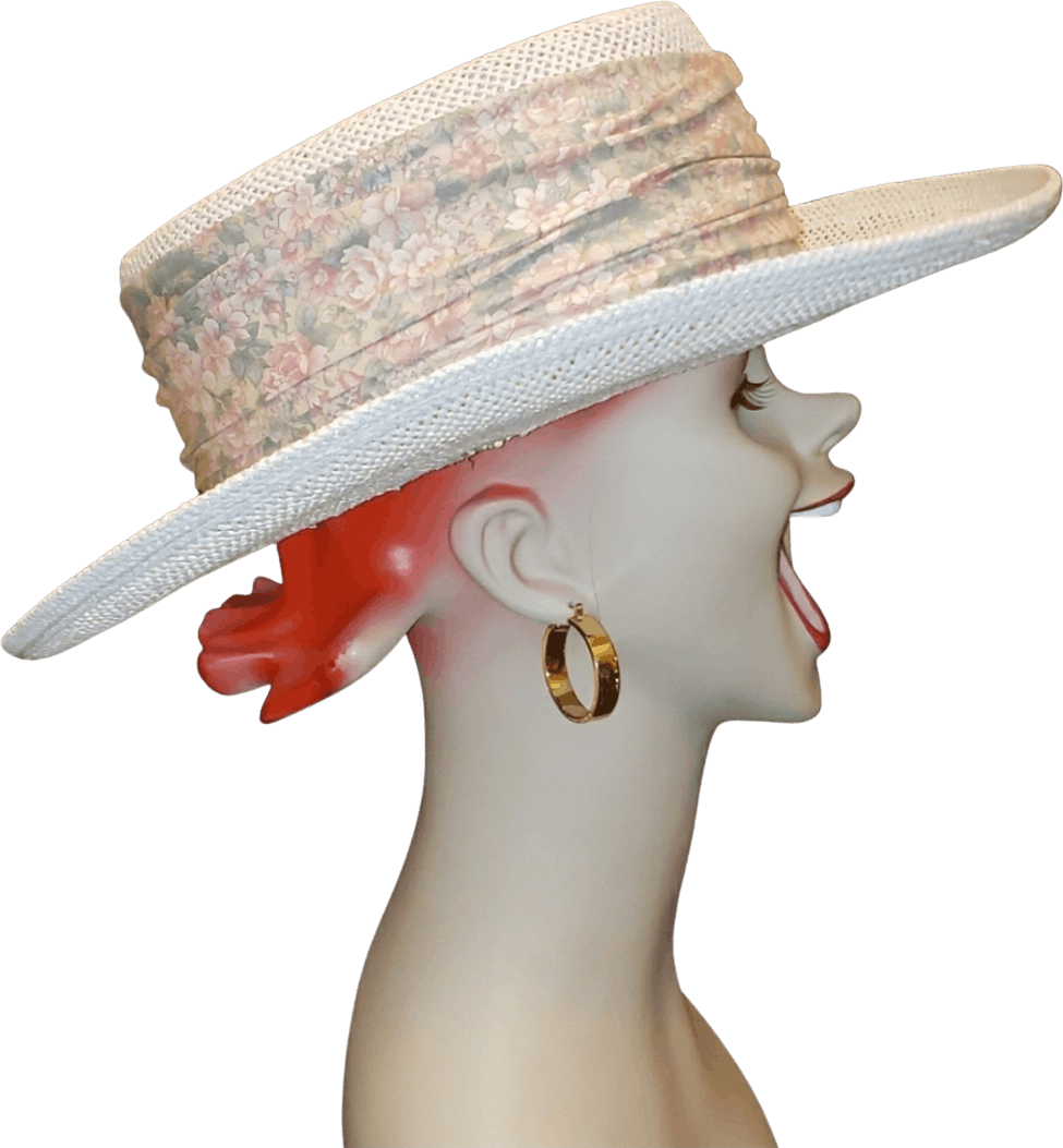 Vintage White Straw Sun Hat with Floral Sash by Chi Chi Shop THRILLING