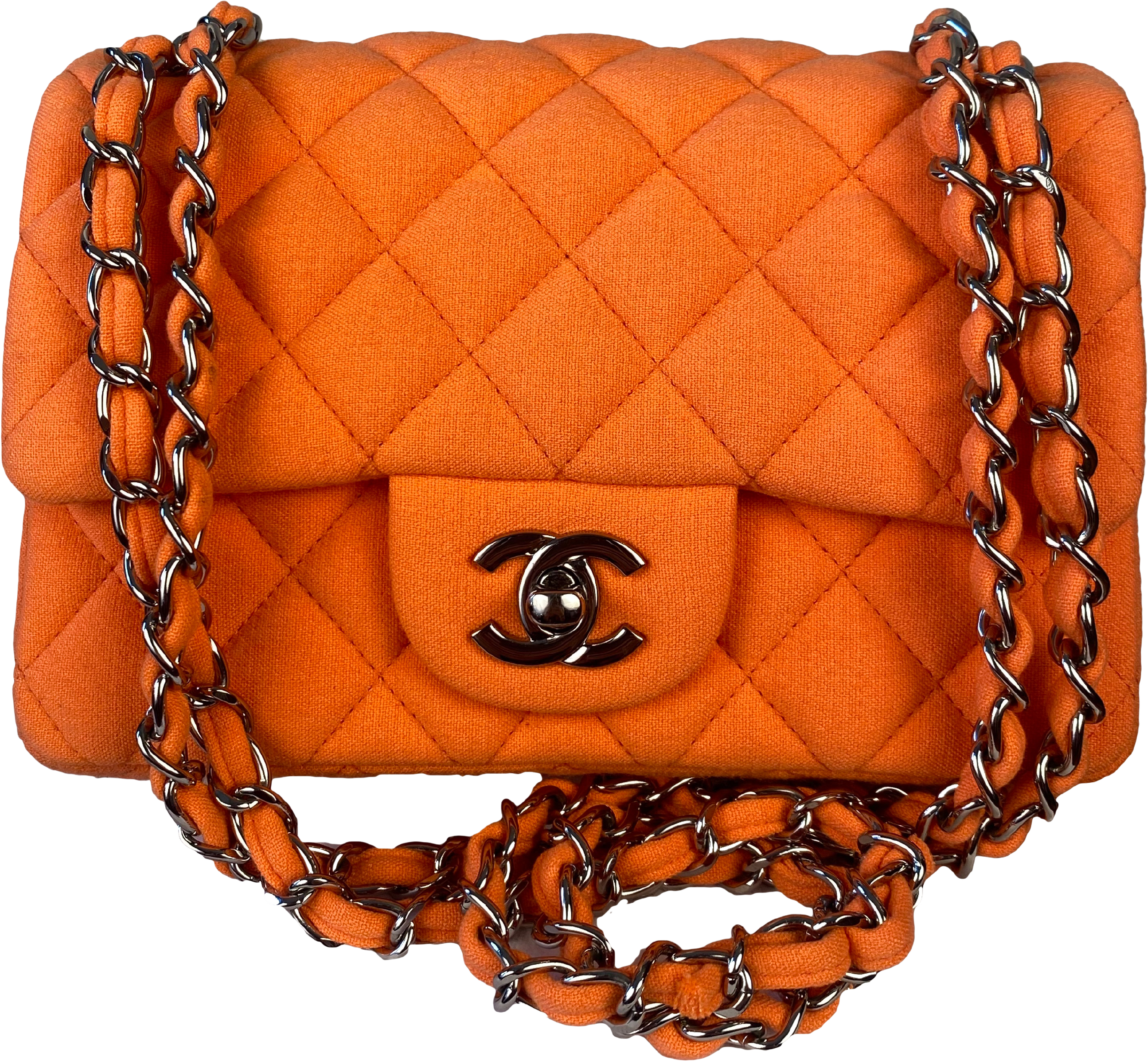Vintage Mini Flap Classic Bag In Rare Orange Jersey By Chanel