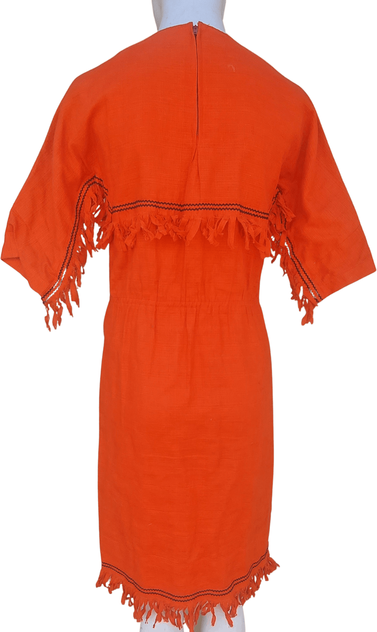 Vintage 70's Orange Short Sleeve Fringe Dress Shop THRILLING
