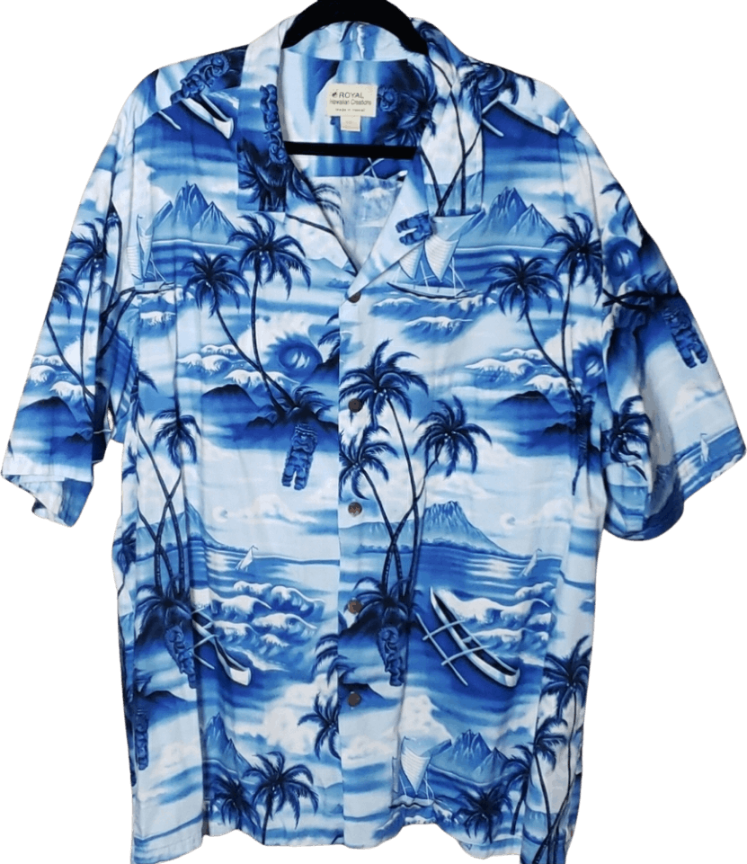 Vintage Blue Hawaiian Print Button Front Shirt by Royal Hawaiian ...