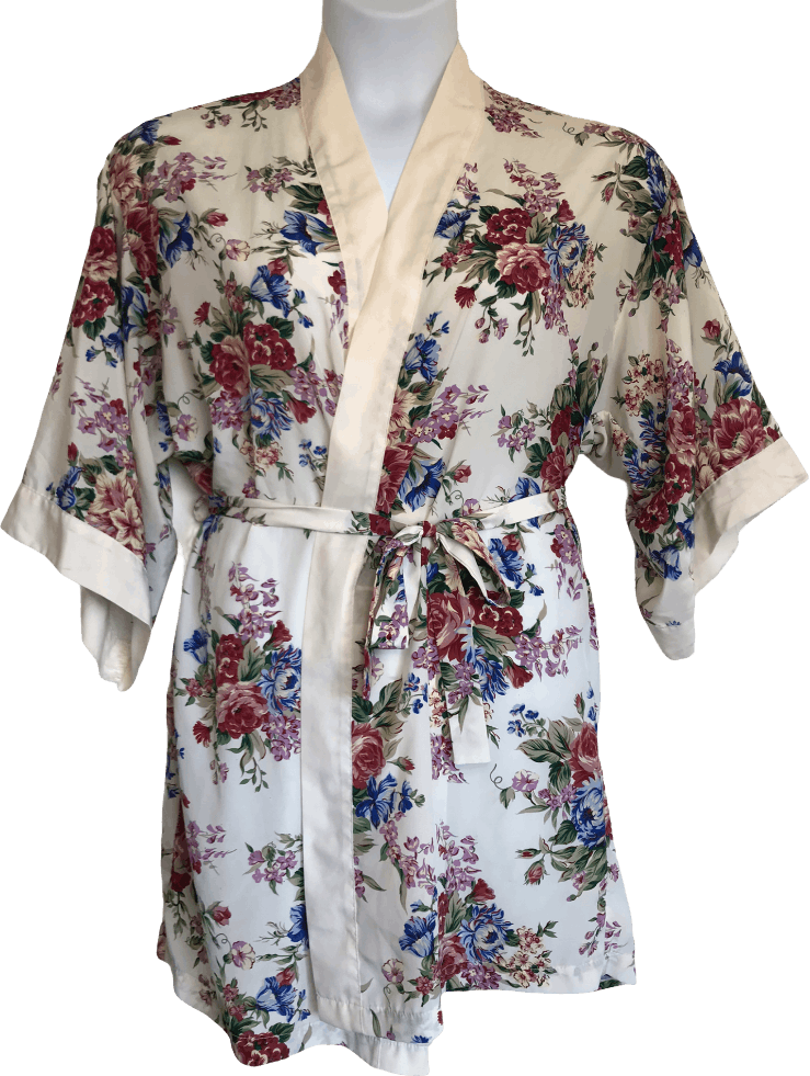 Vintage 80's Silky Floral Short Belted Robe by Val Mode | Shop THRILLING