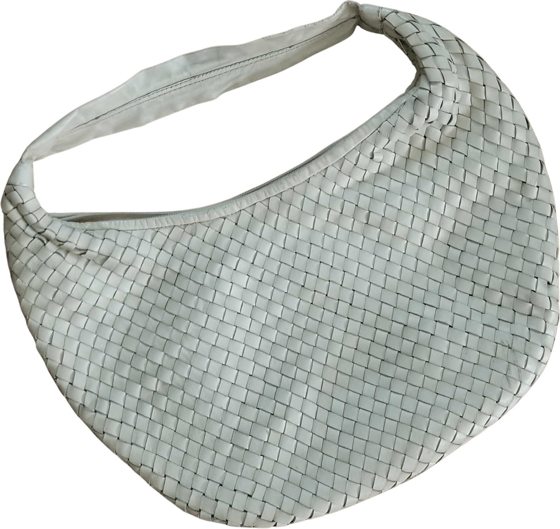 Vintage 00's Cream Woven Leather Half Moon Handbag Shop THRILLING