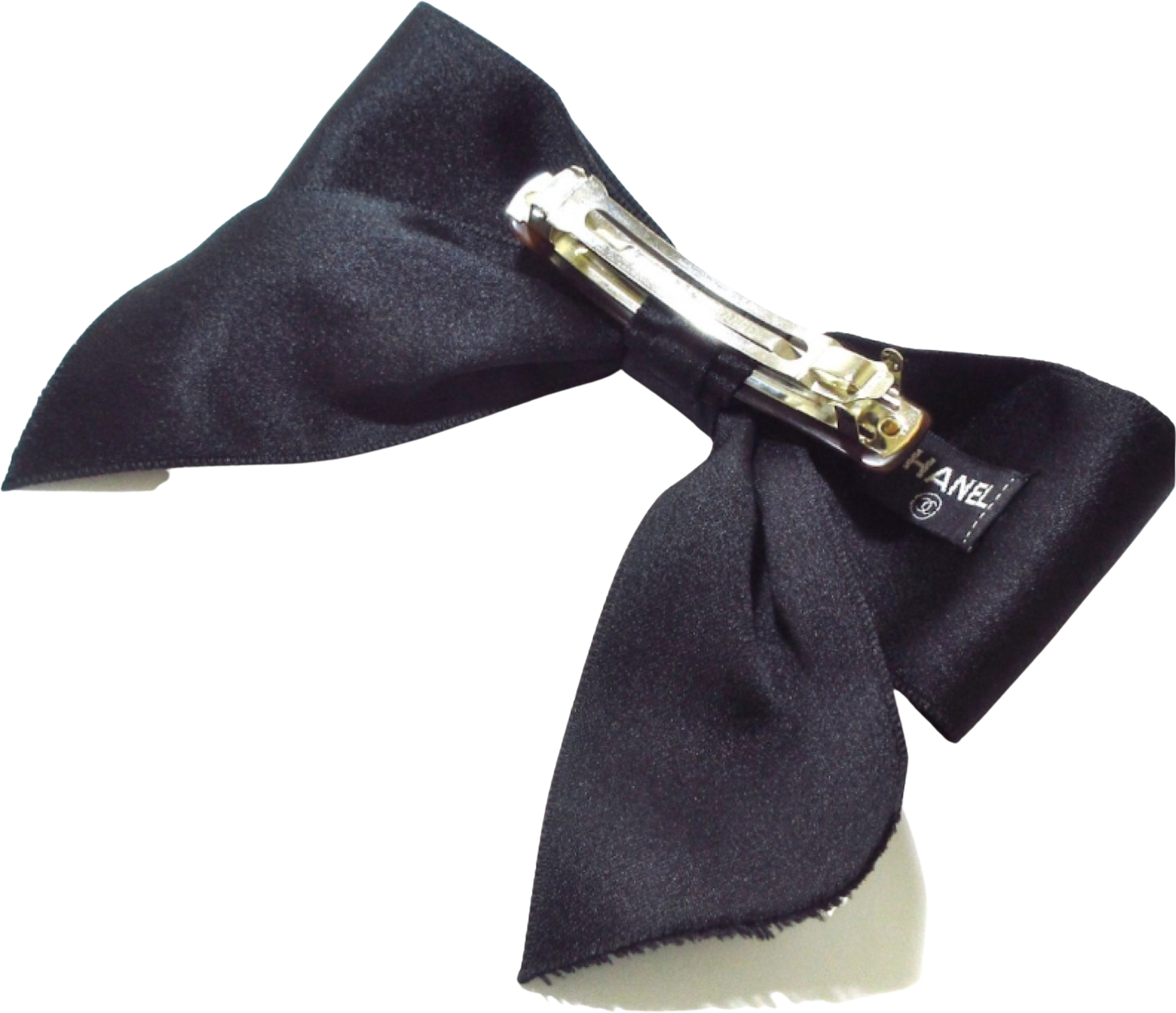 Vintage 90s/00s Hand Wrapped Black Silk Hair Bow Barrette By Chanel