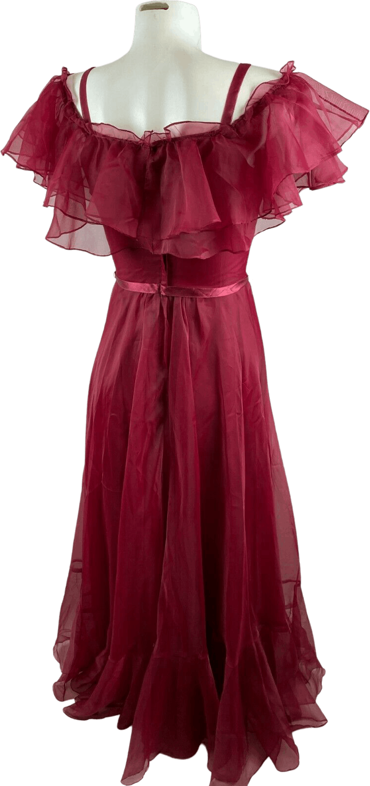 Vintage 70's Maroon Ruffle Off Shoulder Sleeveless Dress | Shop THRILLING