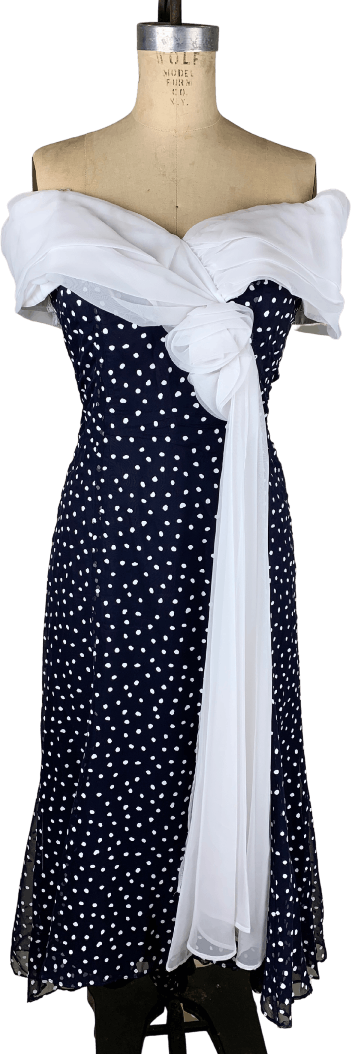 vintage-navy-blue-and-white-polka-dot-off-shoulder-dress-shop-thrilling