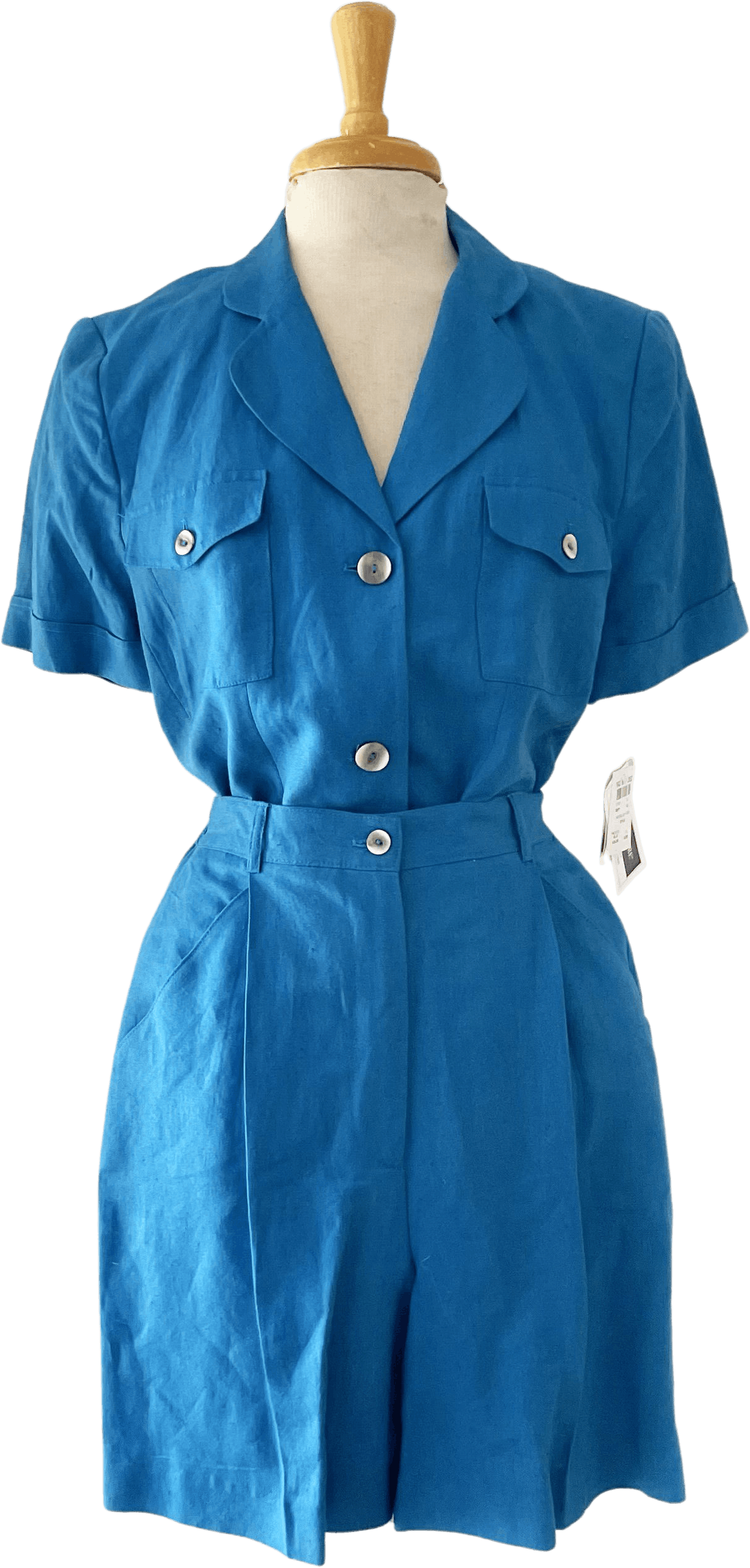 Vintage 80’s Blue Short Sleeve Shirt and High Waist Pleated Shorts Set ...