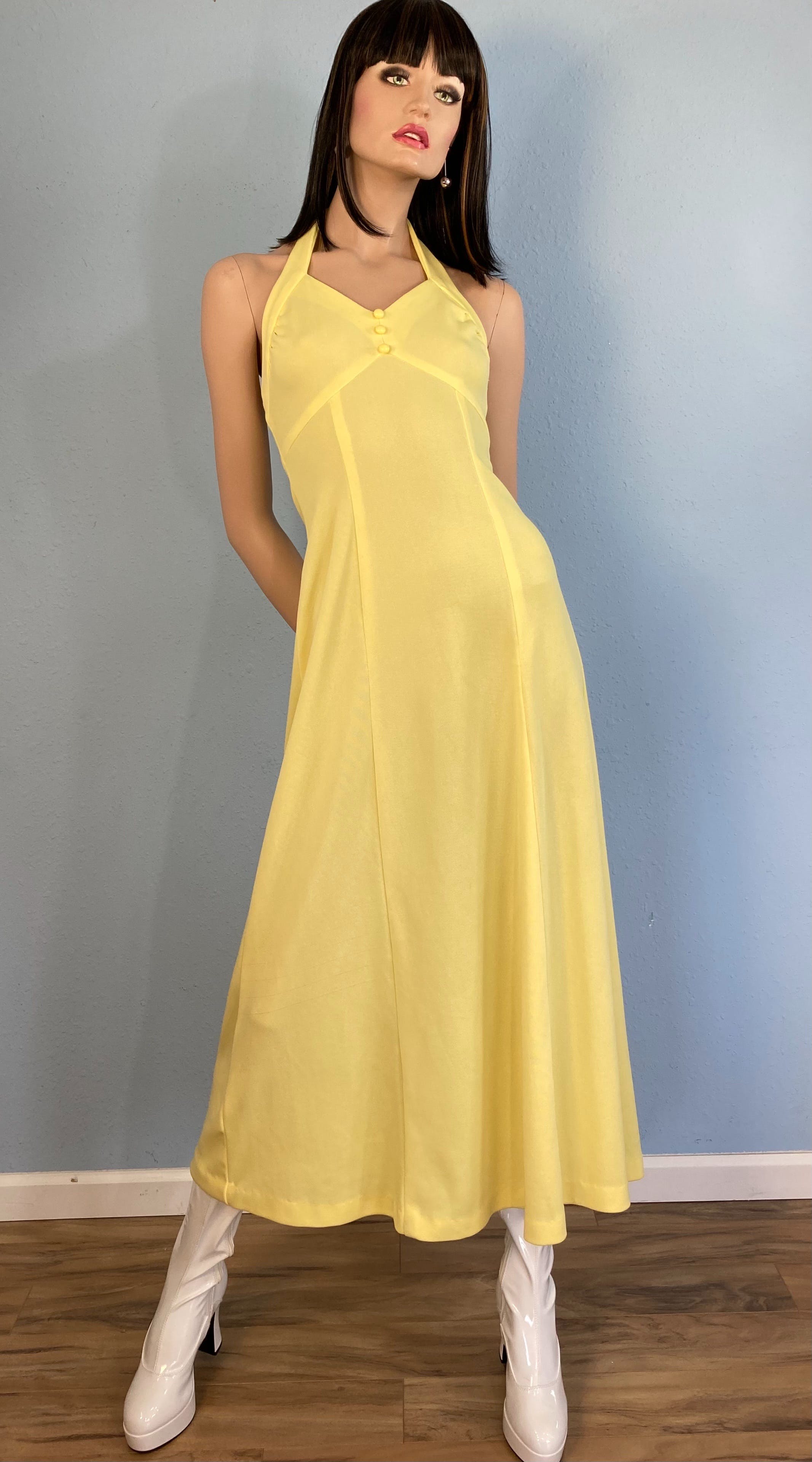 Vintage 70's Yellow Halter Maxi Dress | Shop THRILLING