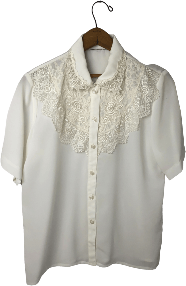 Vintage 50’s Cream Sheer Lace Collar and Decorative Rose Button Blouse ...