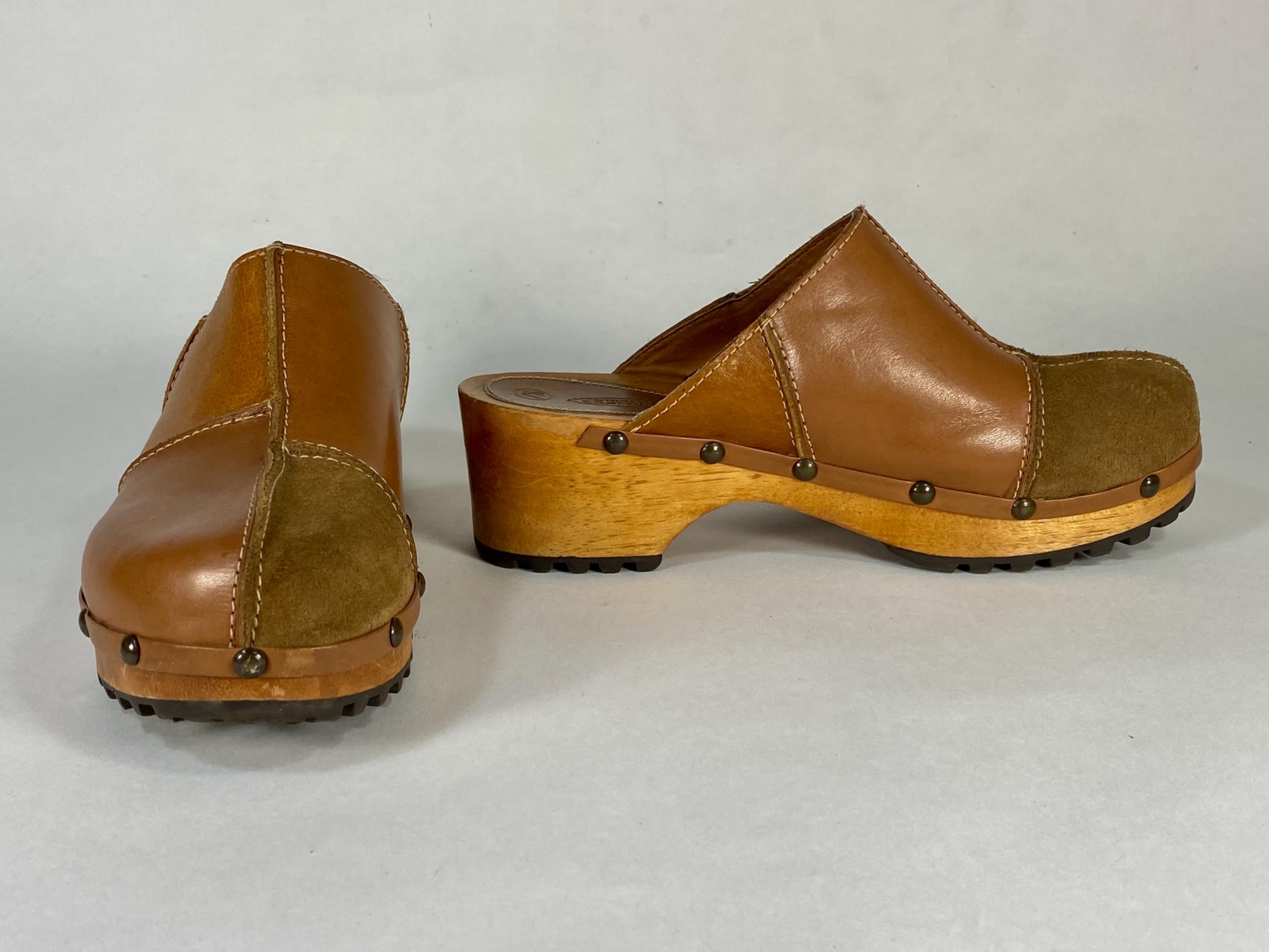 Vintage 90’s/00’s Brown Leather Patchwork Clogs by Lower East Side ...