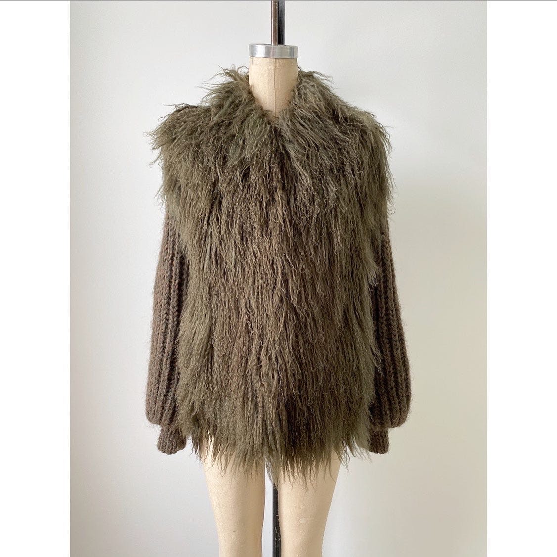 Vintage 90's Olive Green Mongolian Lamb Fur Sweater Jacket and Vest by ...