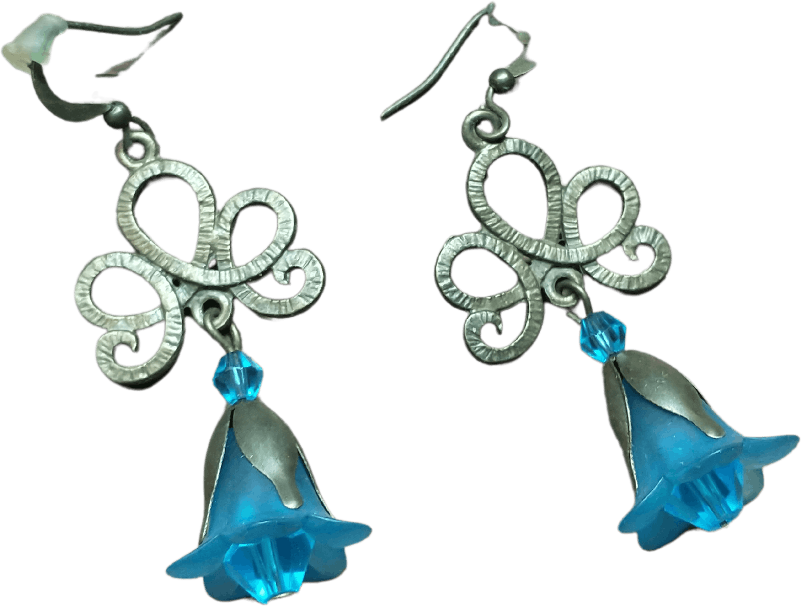 Vintage 00's Blue Flower Dangle Drop Earrings Shop THRILLING
