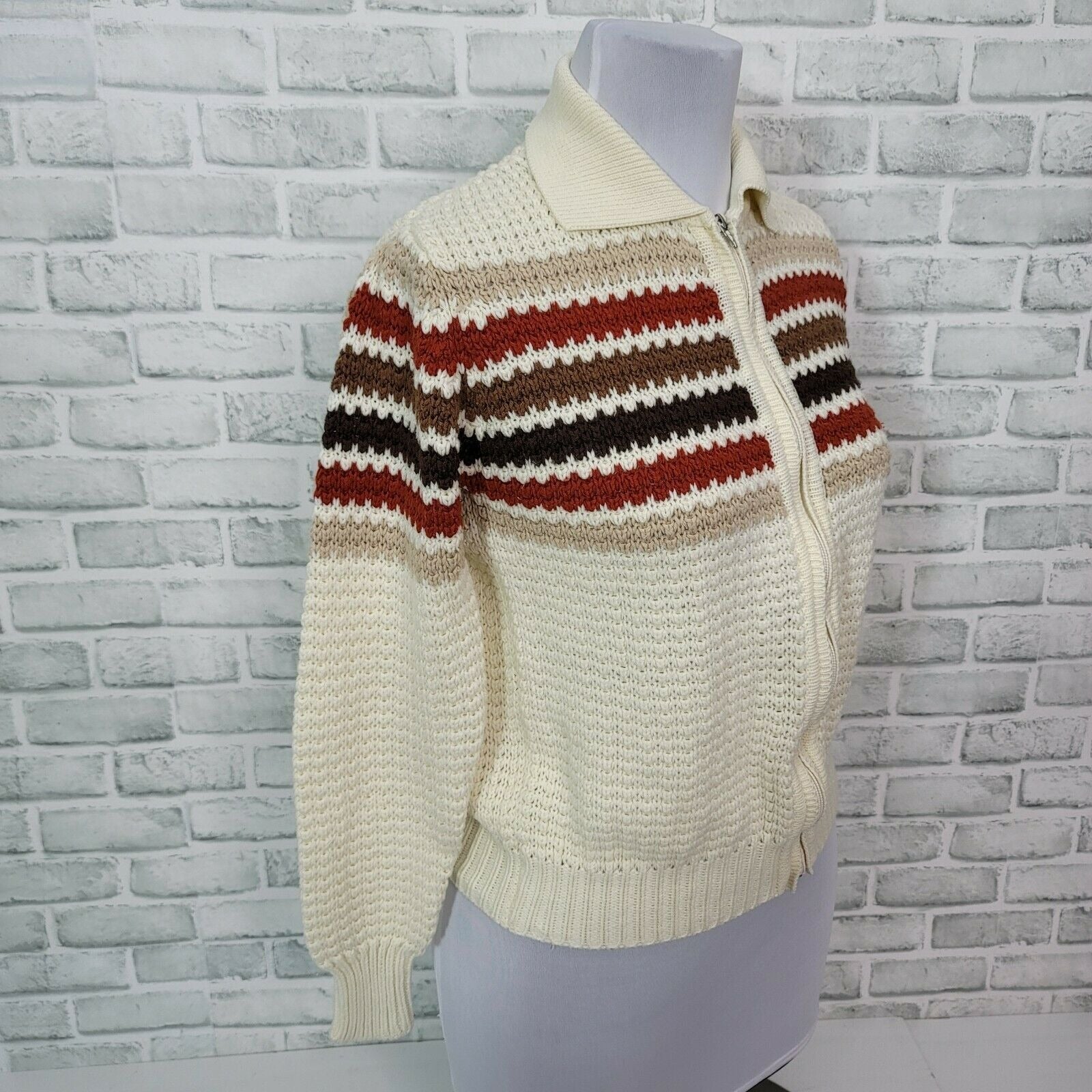 Vintage 70’s 80’s Colorblock Striped Chunky Knit Full Zip by Cascade ...