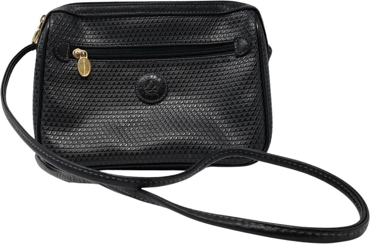 Vintage 80’s Black Leather Logo Crossbody Purse by Liz Claiborne Shop THRILLING