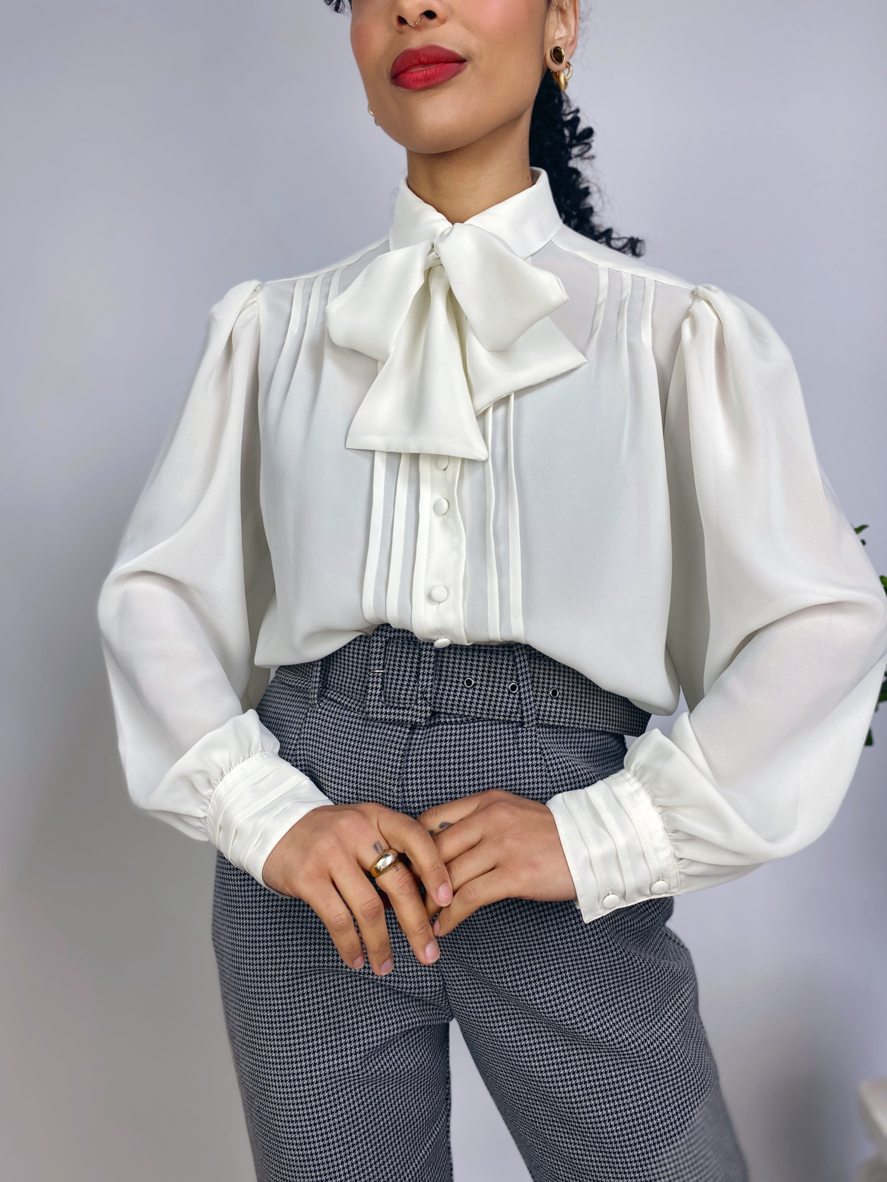 Vintage 80's White Semi Sheer Pussybow Blouse by Chaus | Shop THRILLING