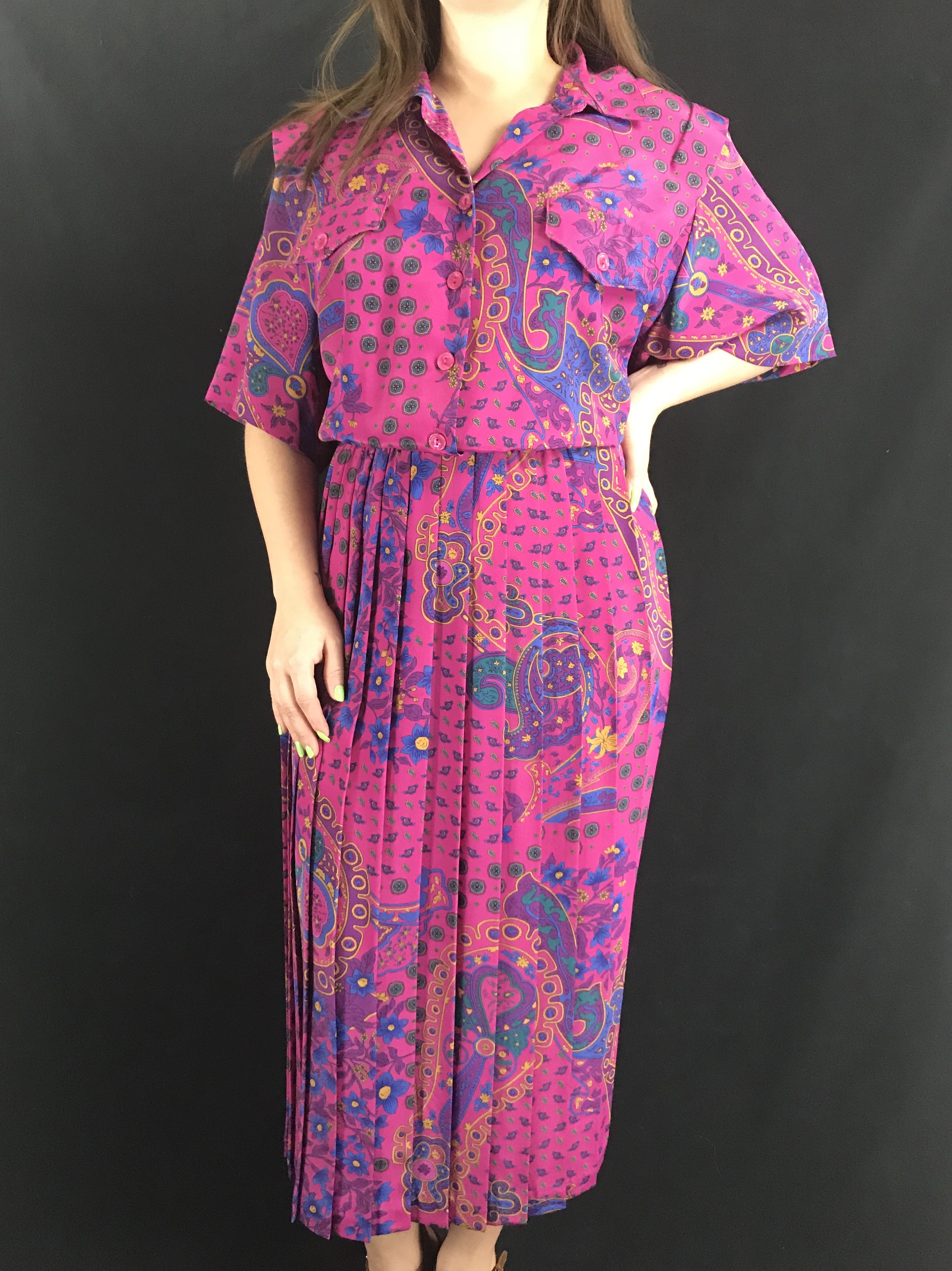 40’s Paisley Print Pleated Bottom Dress main image 1