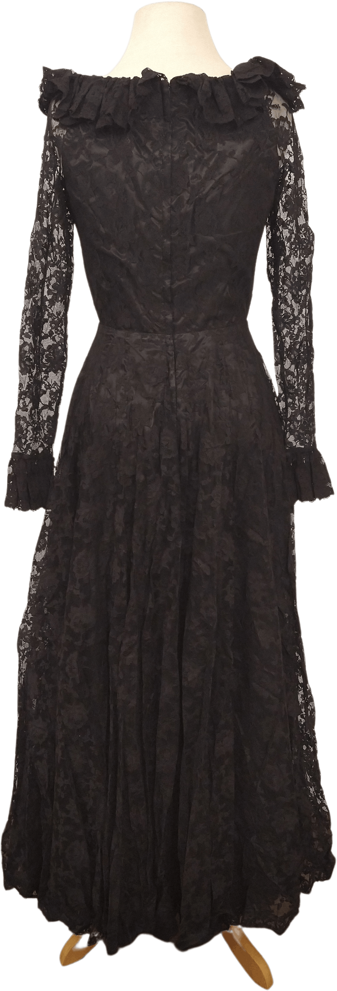 Vintage 70's Black Lace Gothy TeaLength Dress by Les Wilk For Frances Brewste Shop THRILLING