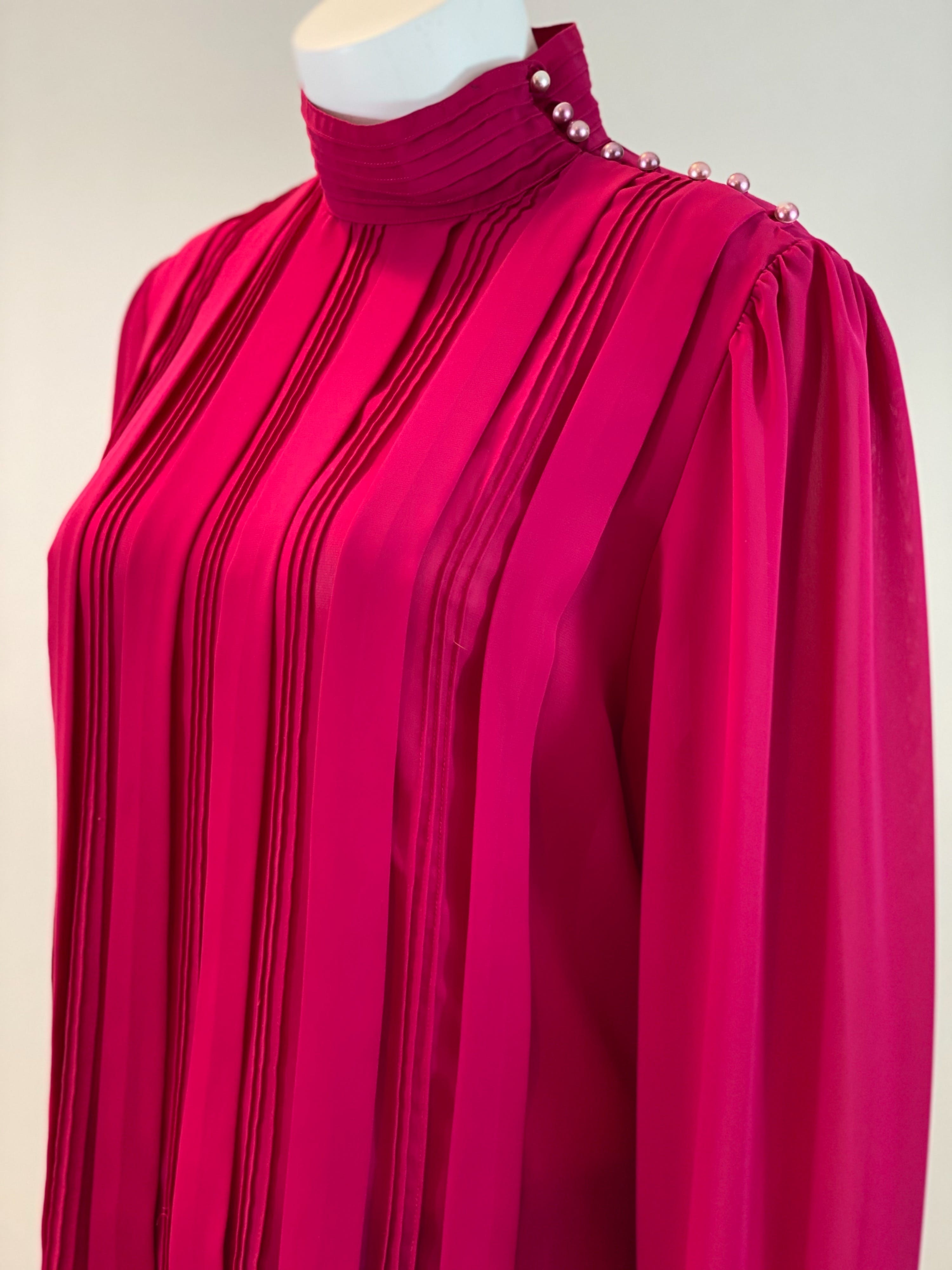 Vintage Fuchsia Pink Blouse with Pearl Buttons by Josephine | Shop ...