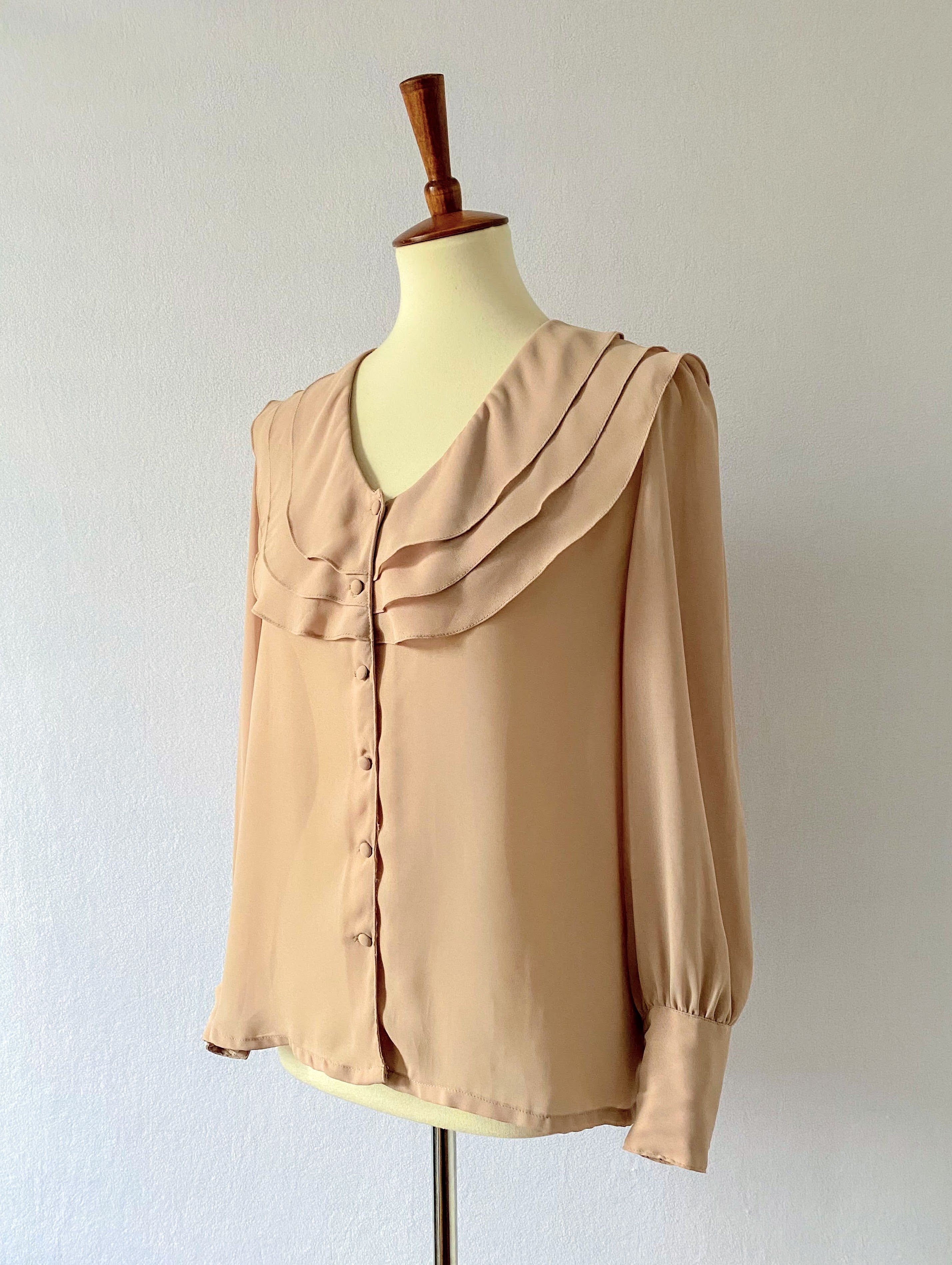 40s Beige Vintage Ruffle Blouse | Shop THRILLING