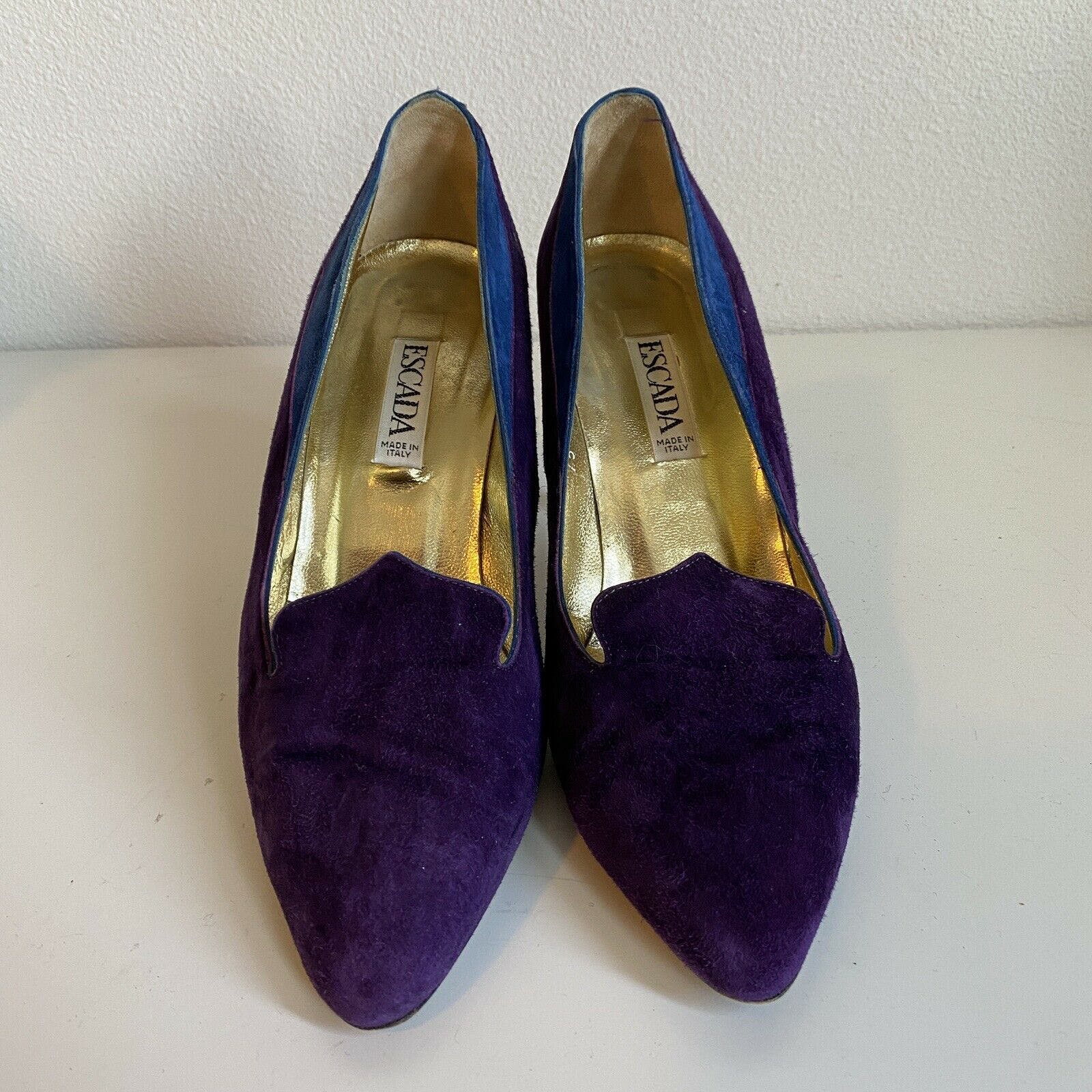Vintage 90's Purple Blue Suede Heels Pumps Stiletto with Point Toe by ...