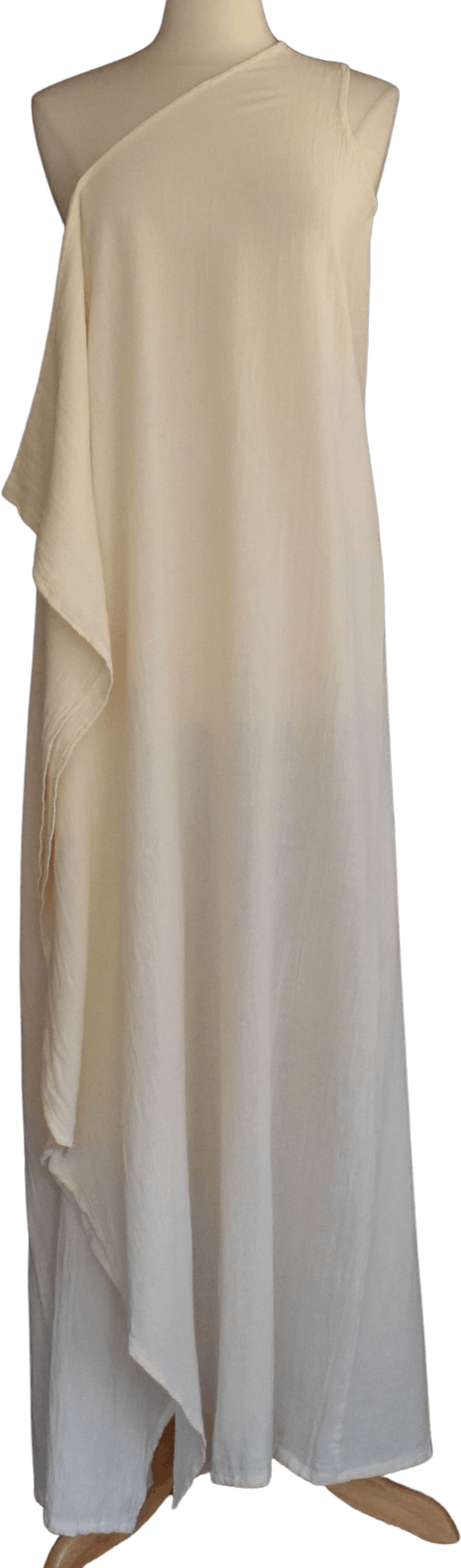 Vintage 90's One Shoulder Cotton Gauze Maxi Dress with Cascading Ruffle ...