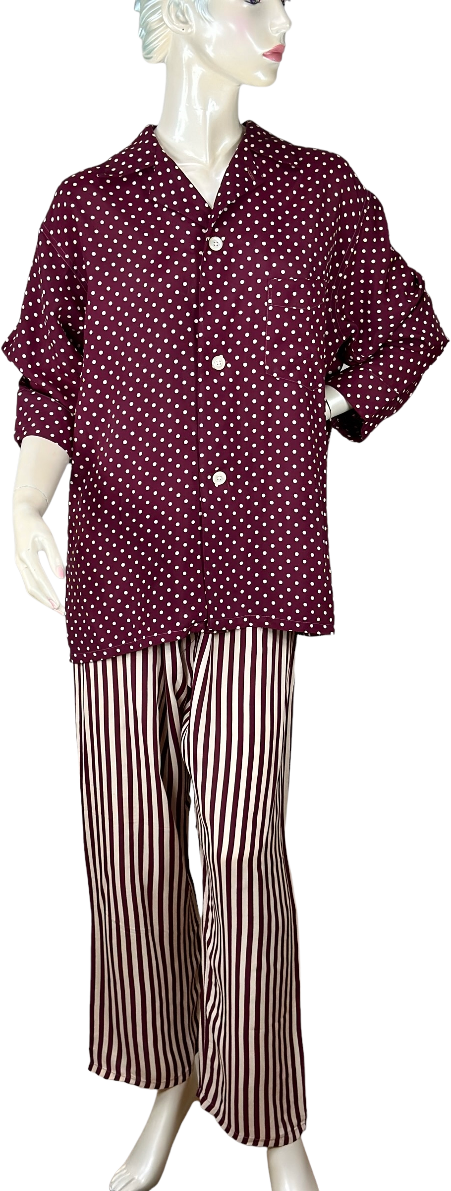 Vintage 30s/40s Cold Rayon Pajamas Polka Dot And Striped By