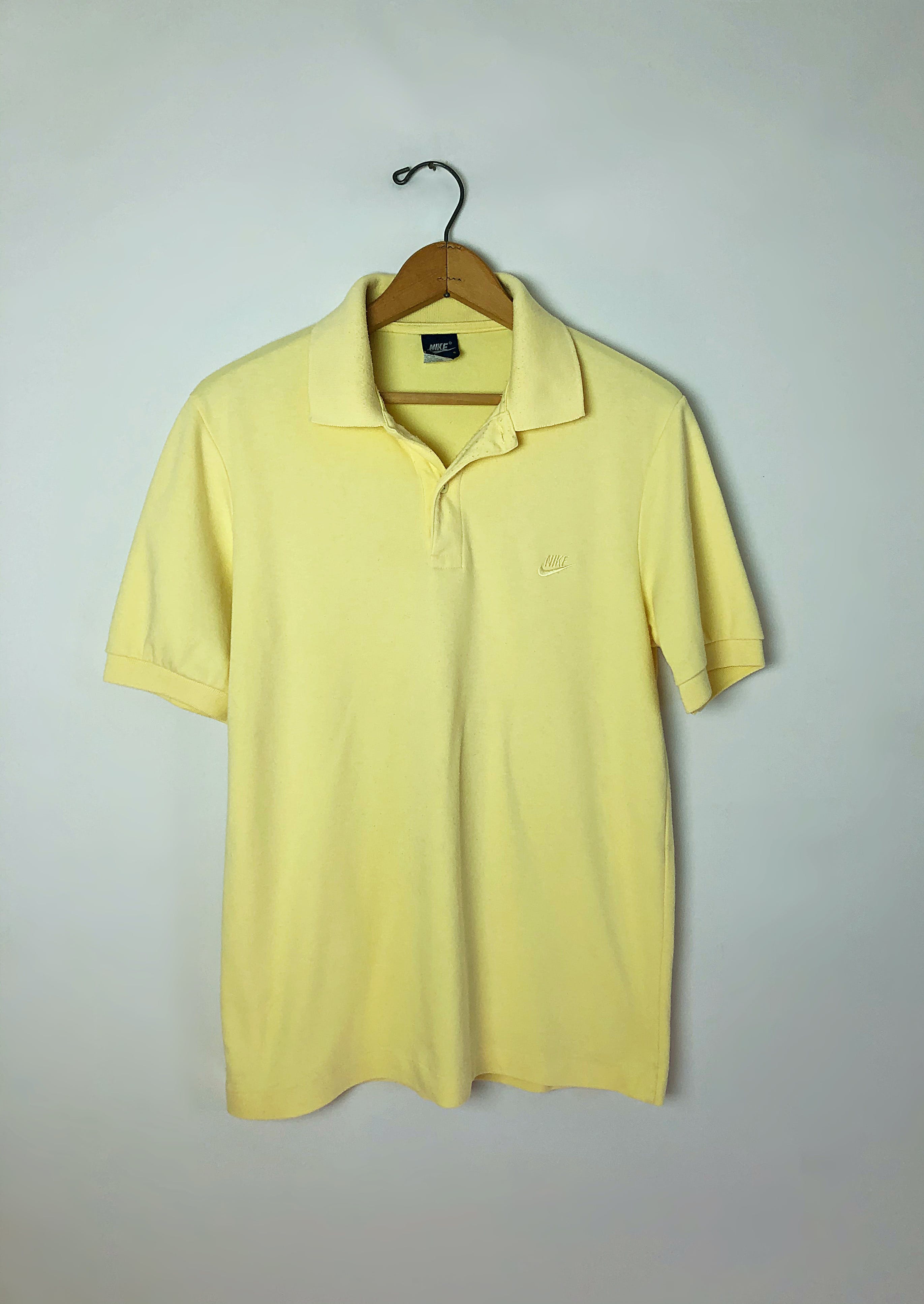 Vintage 80’s Swoosh Logo Blue Label Butter Yellow Cotton Henley Polo by ...