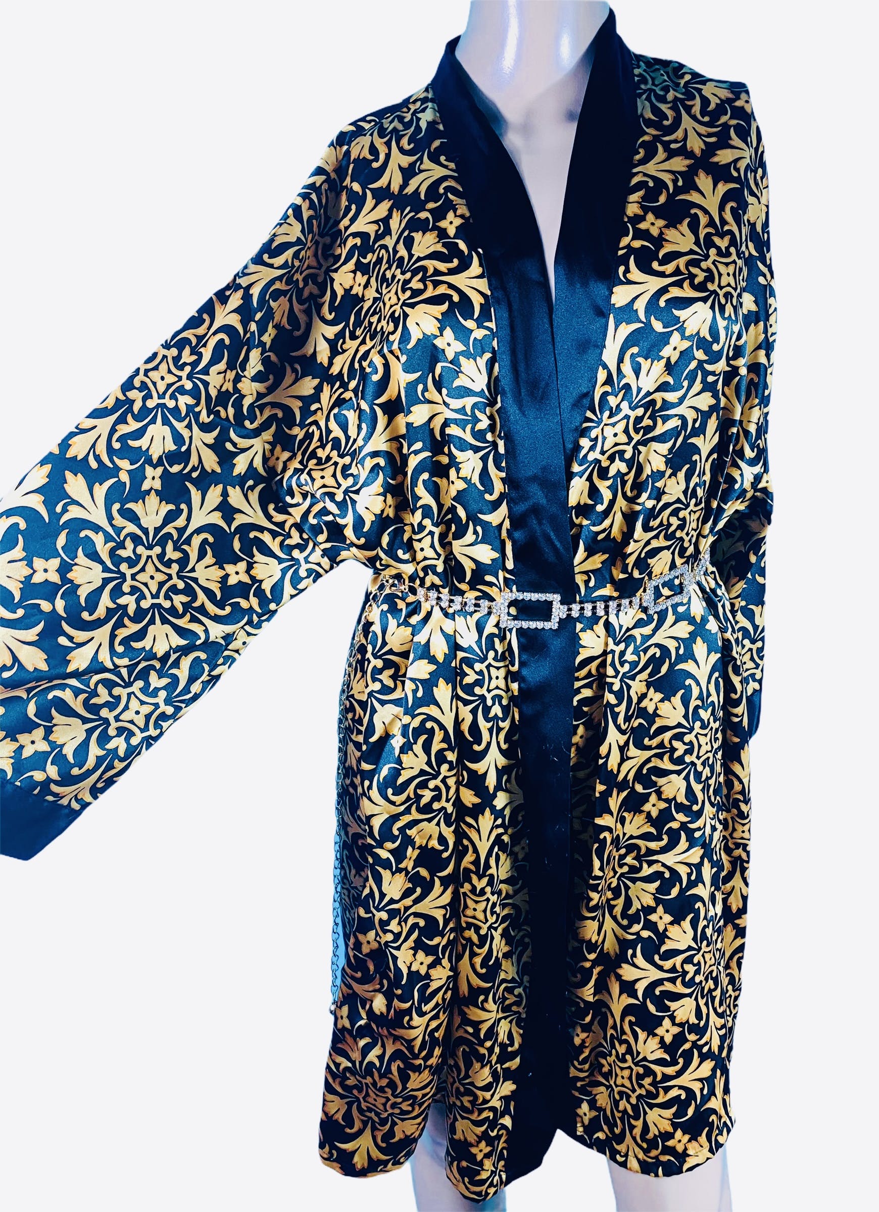 Vintage Black and Gold Baroque Print Belted Robe | Shop THRILLING