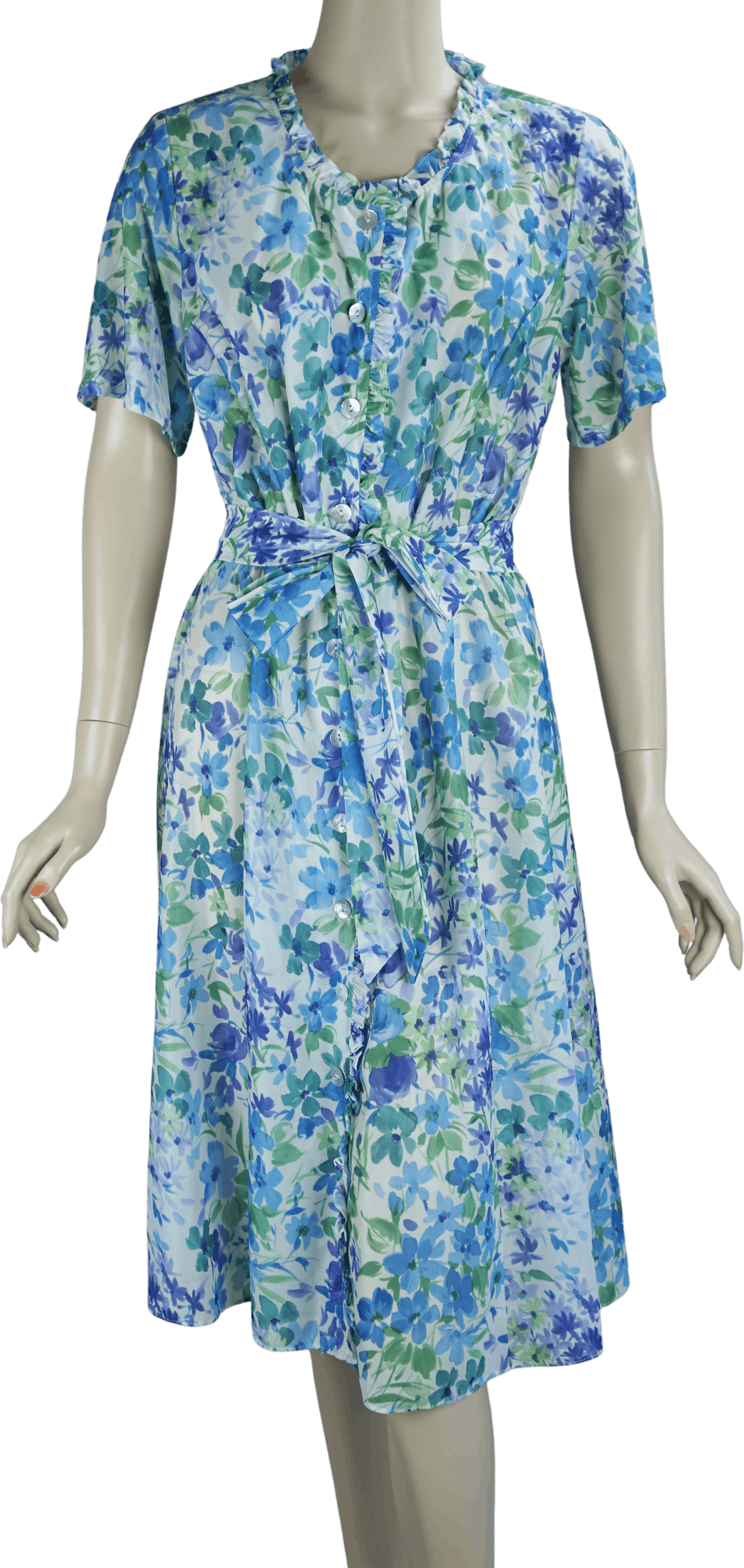 Vintage 90's Sheer Blue Floral Short Sleeve Summer Dress by Vicki Wayne