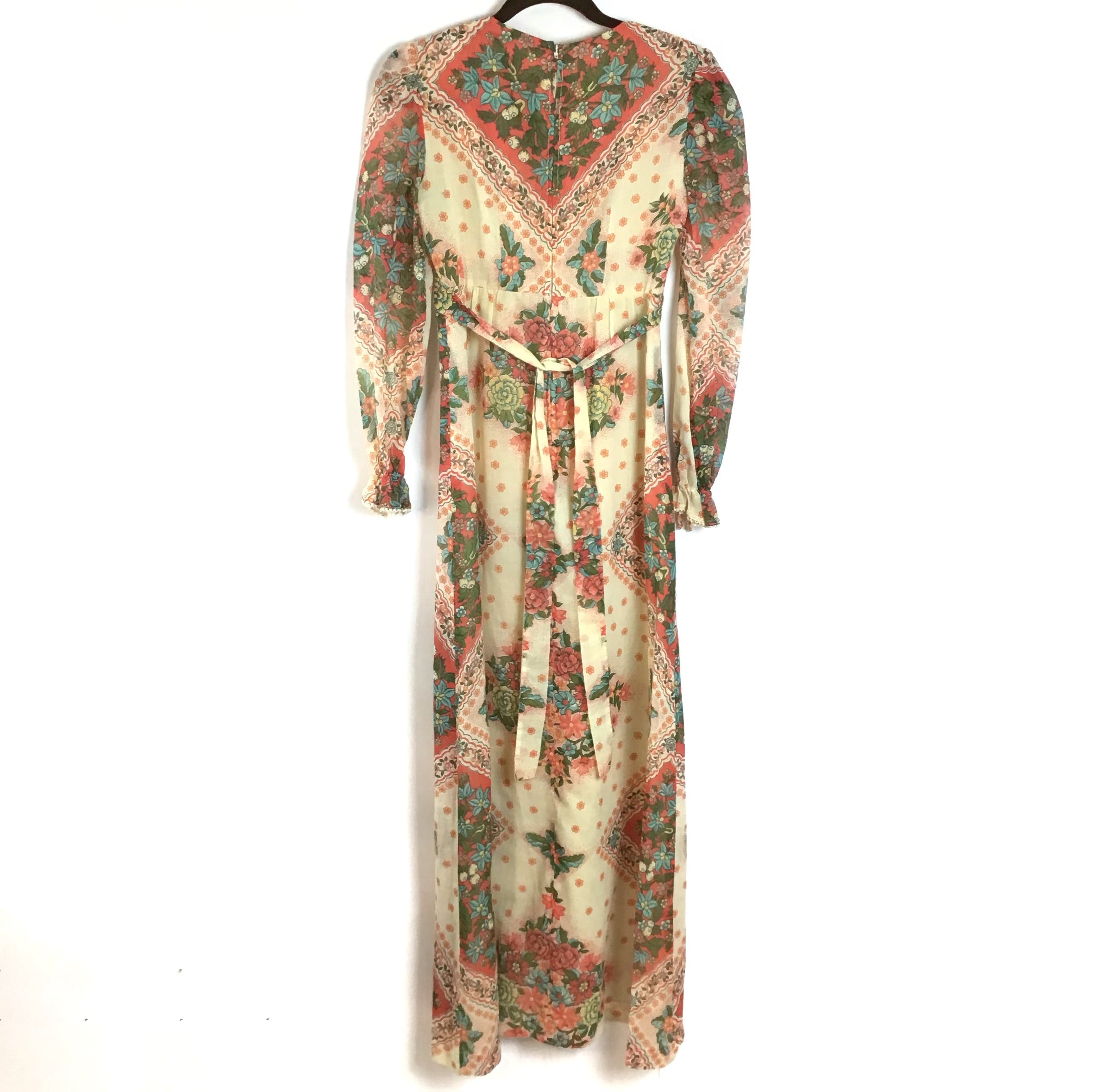 Vintage 70's Cottagecore Square Neck Long Sleeve Dress by Just Connie ...