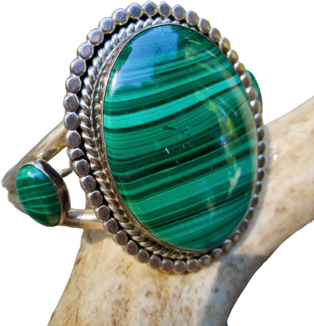 Circle Two Toned Green Malachite Cuff Bracelet