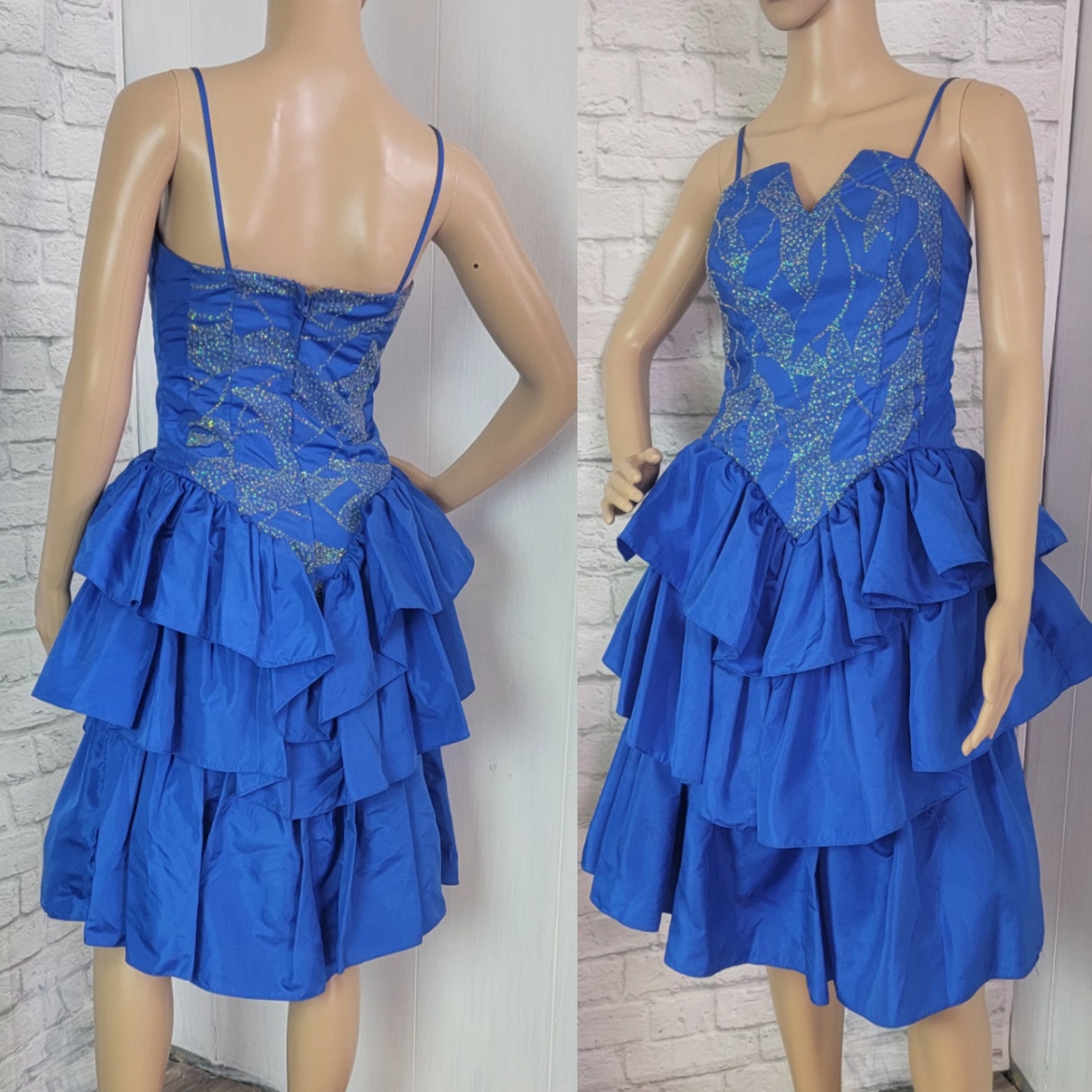 Vintage 80s Blue 3 Layer Ruffle Party Prom Dress Glitter Top | Shop ...