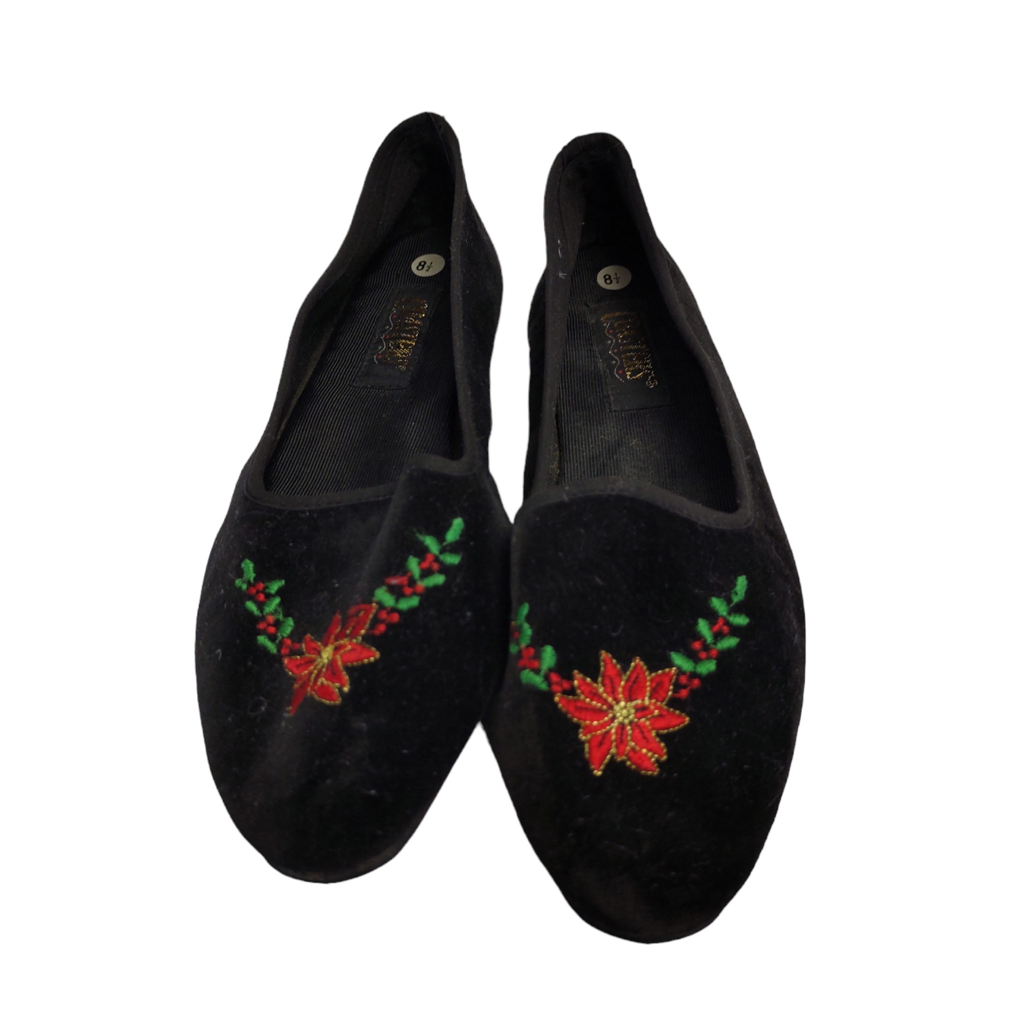 Vintage 90s Black Velvet Christmas Loafers Poinsettia By Coasters ...