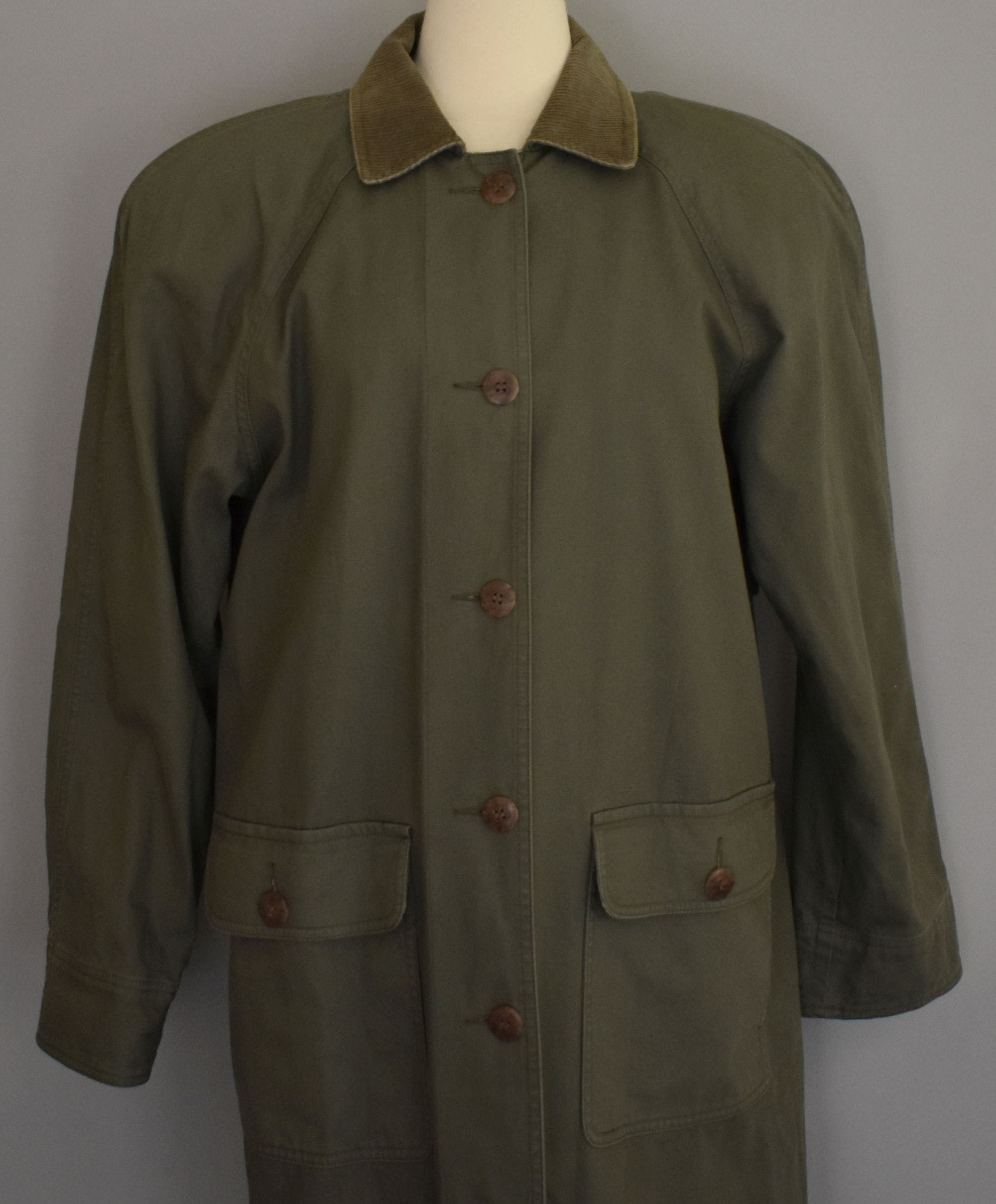 Vintage 80's Military Green Trench Back Coat by Eddie Bauer | Shop ...