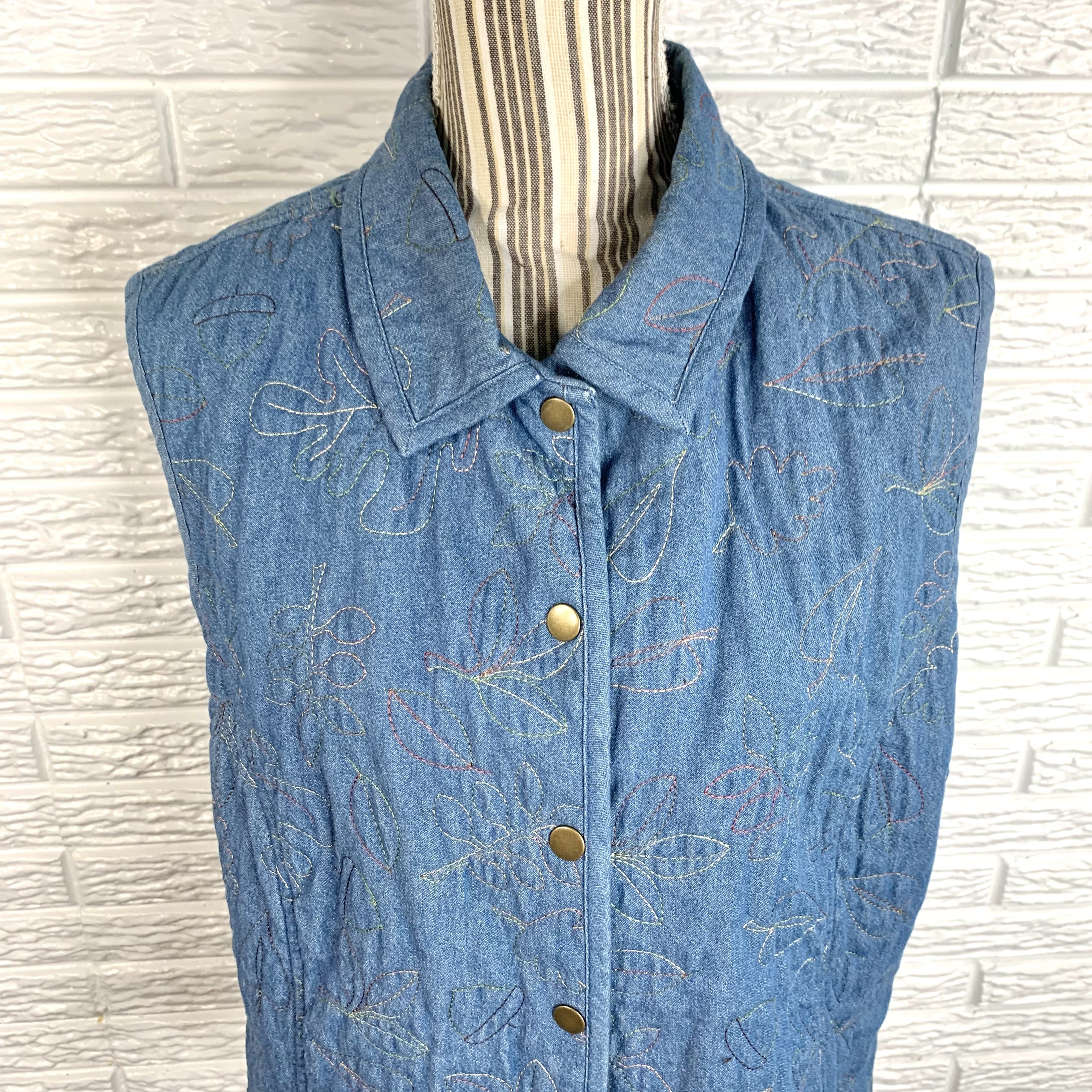 Vintage Embroidered Leaf Quilted Denim Vest by Breckinridge | Shop ...