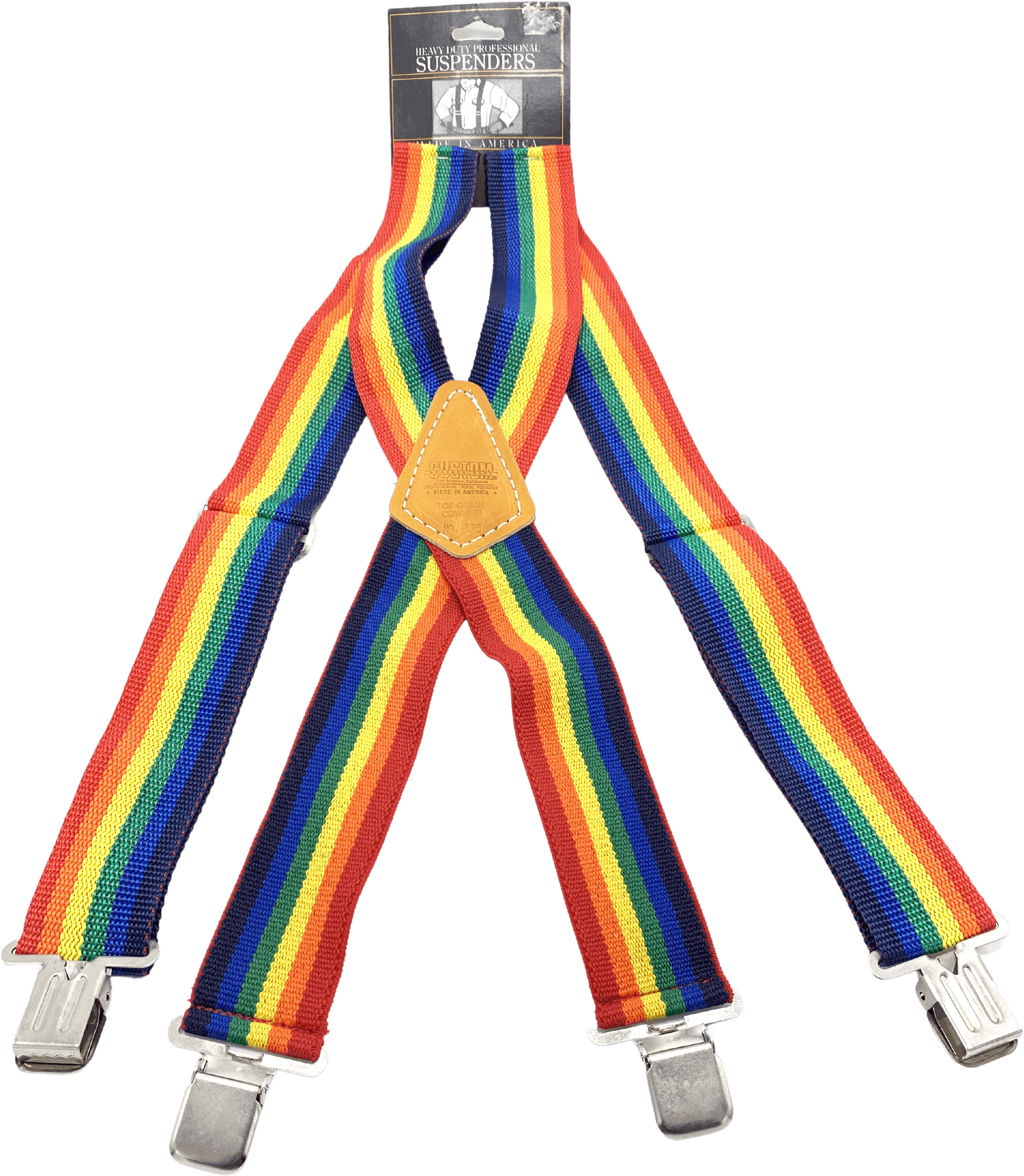 Vintage 90's Heavy Duty Rainbow Suspenders by Custom Leather Craft Mfg