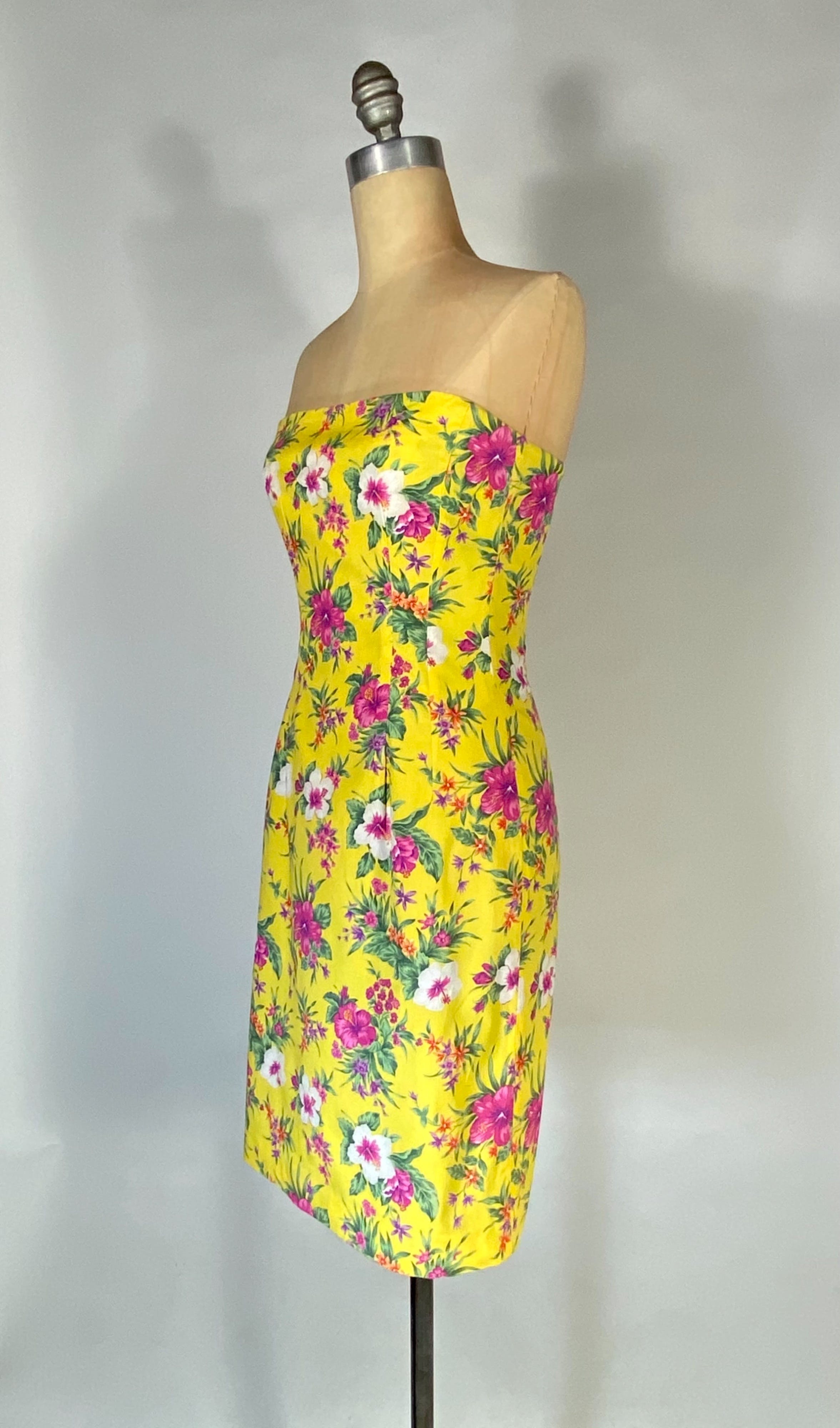Vintage Strapless Sunny Yellow Tropical Dress by Ralph By Ralph Lauren ...