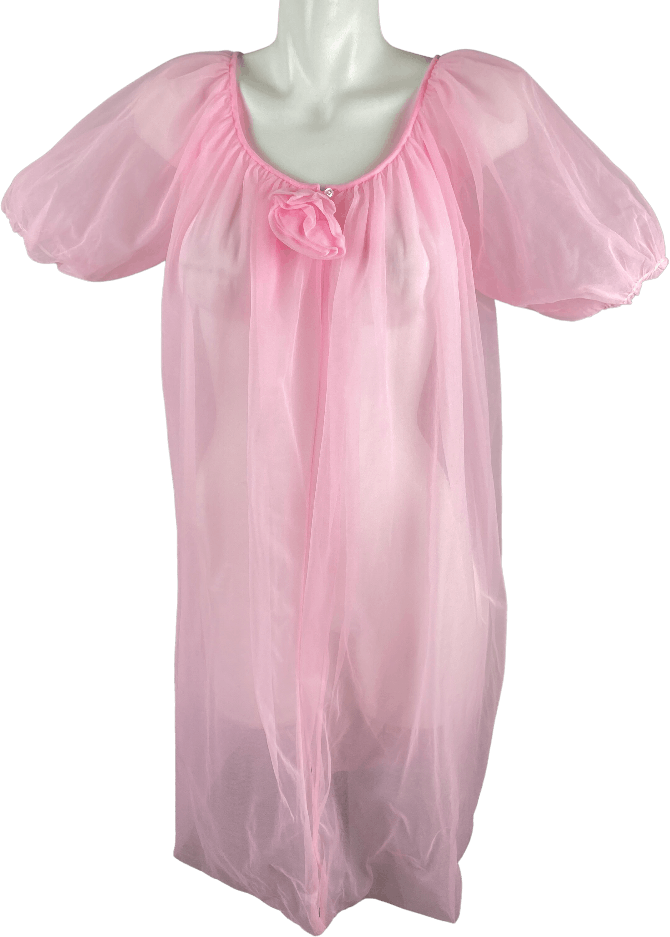 Vintage 60's Pink Nylon Sheer Chiffon Babydoll Peignoir Puff Sleeve ...